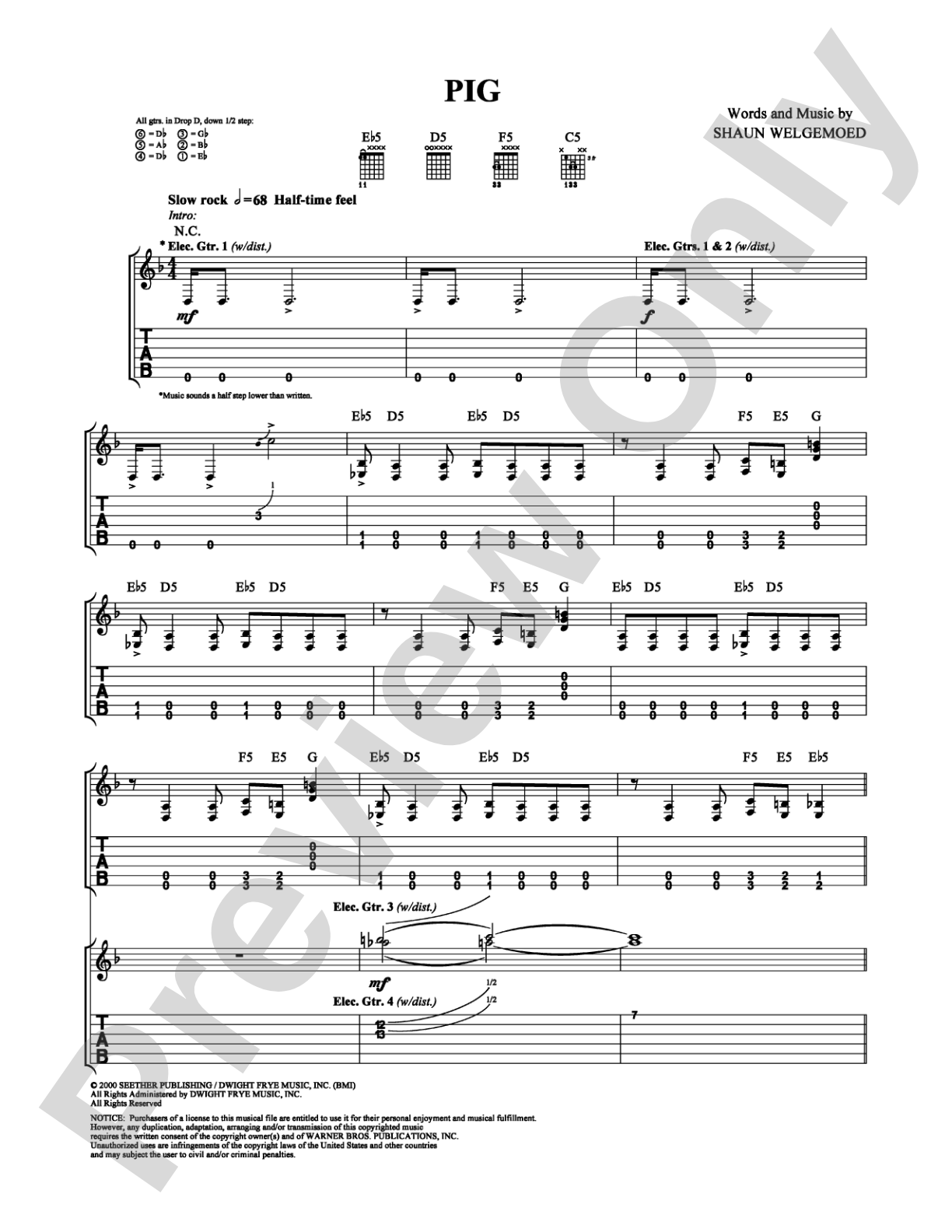 Pig: Guitar TAB Digital Sheet Music