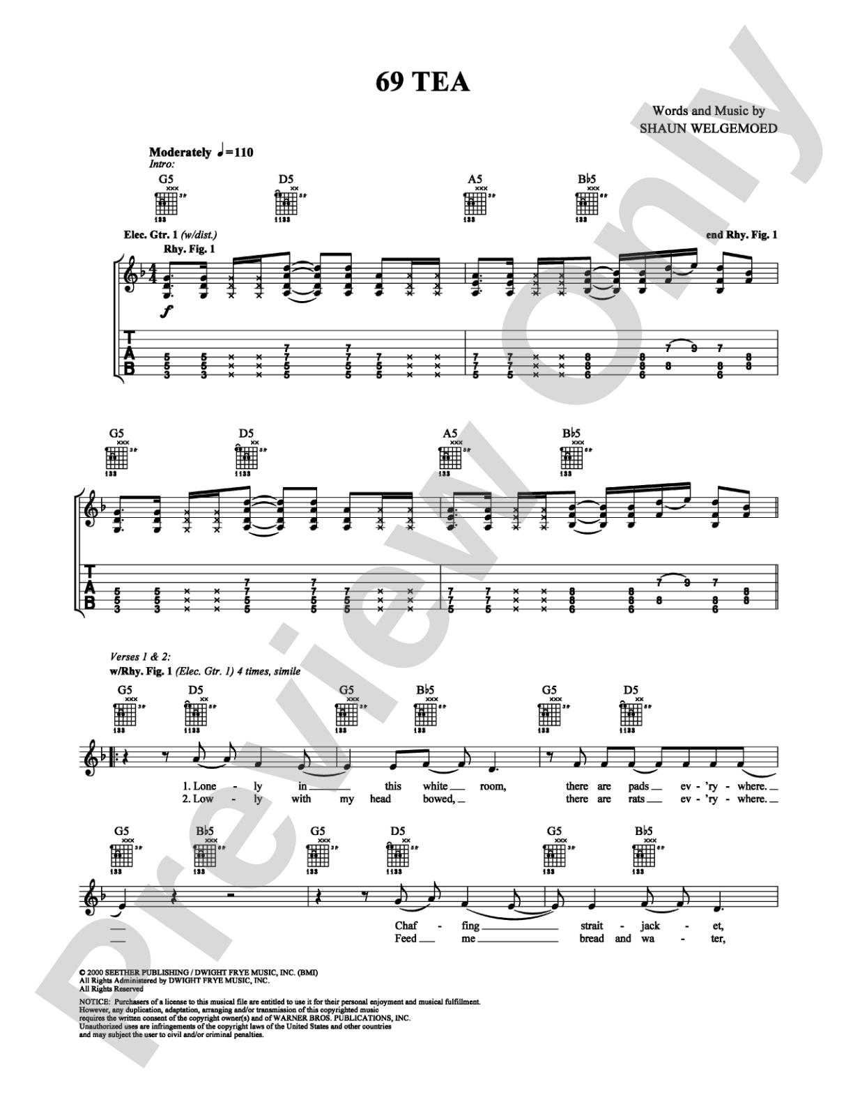69 Tea: Guitar TAB Digital Sheet Music