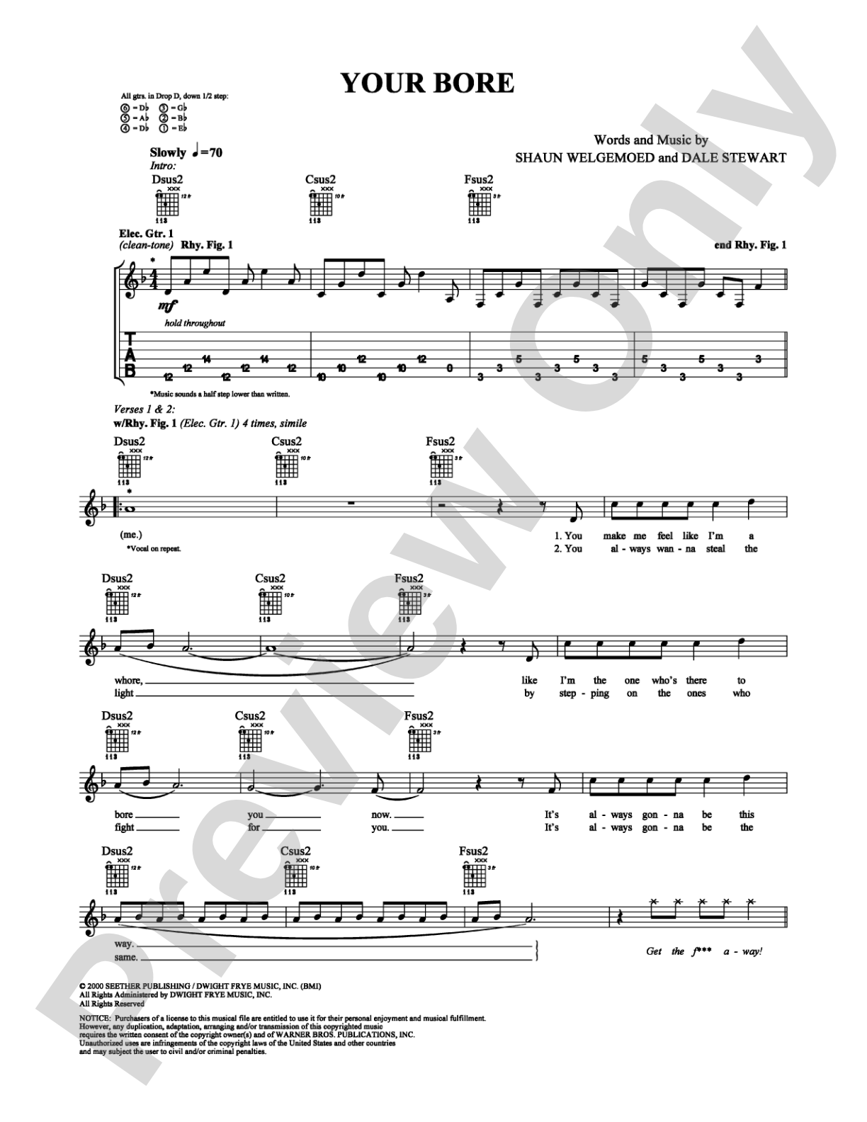 Your Bore: Guitar TAB Digital Sheet Music