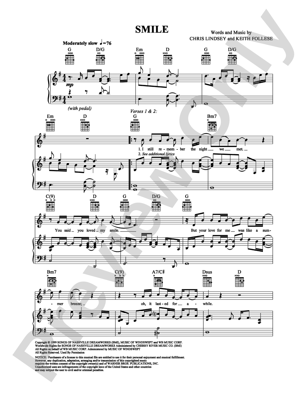 Smile: Piano/Vocal/Chords Digital Sheet Music