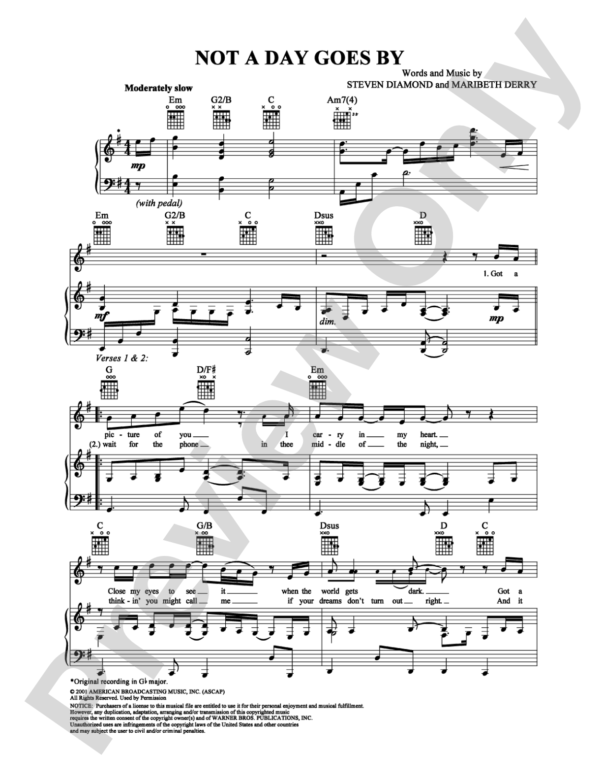 Not a Day Goes By: Piano/Vocal/Chords Digital Sheet Music