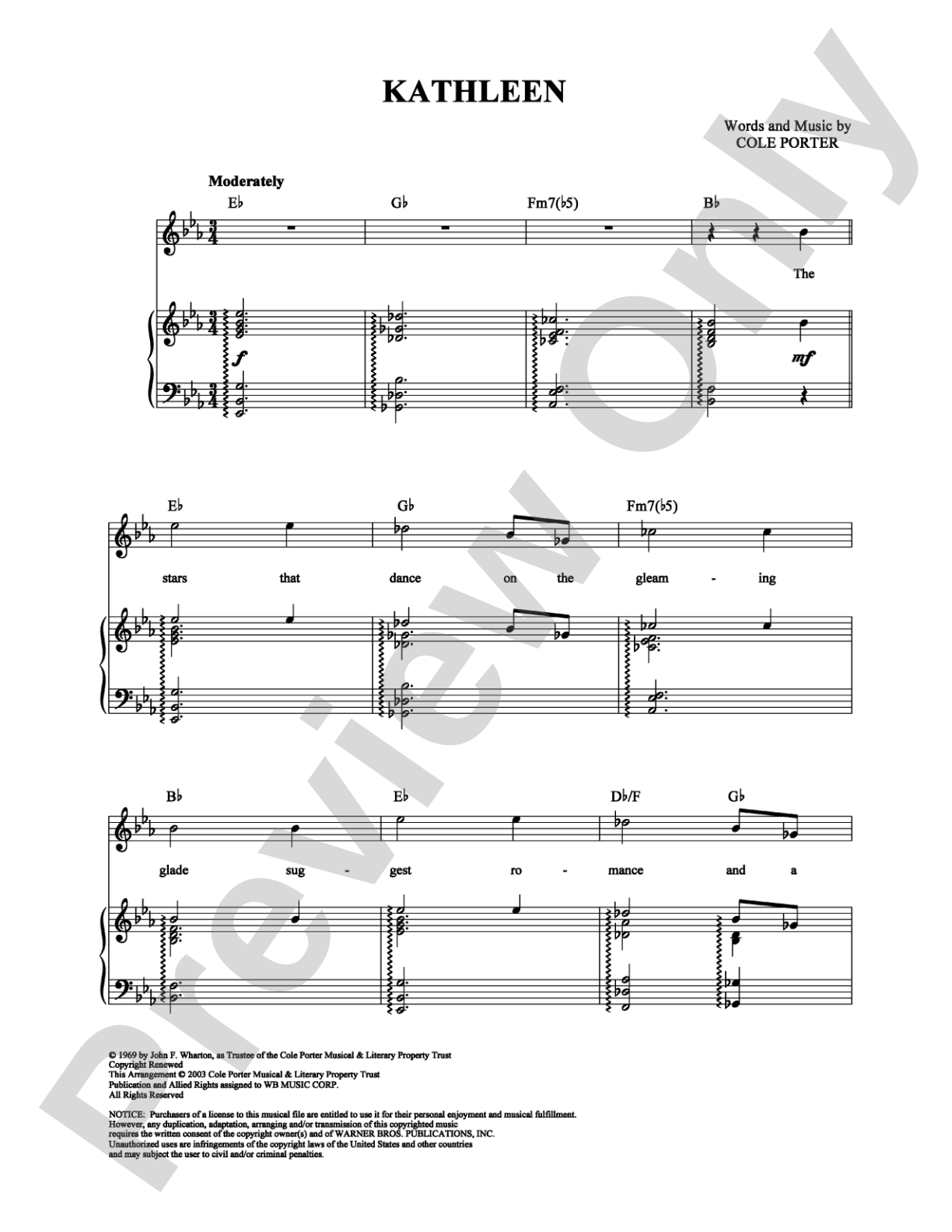 Kathleen: Piano/Vocal/Chords Digital Sheet Music