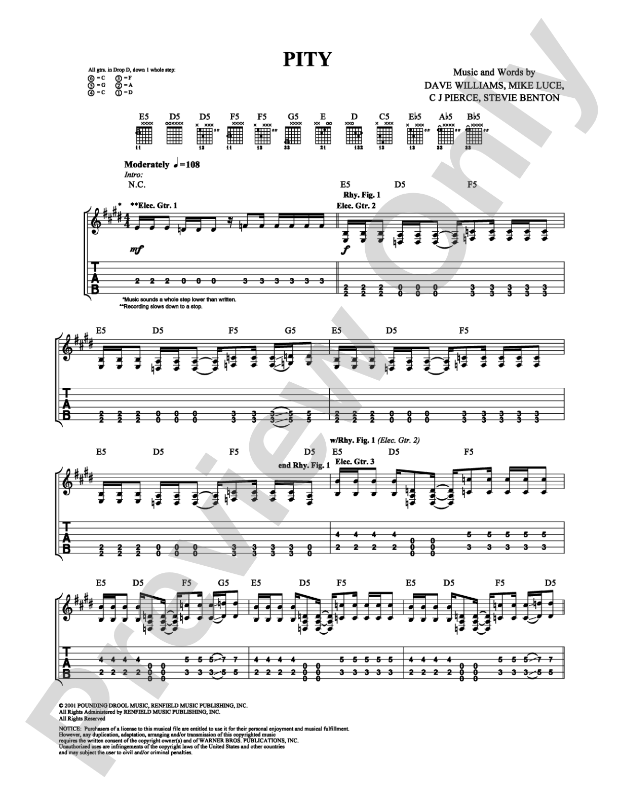 Pity: Guitar TAB Digital Sheet Music