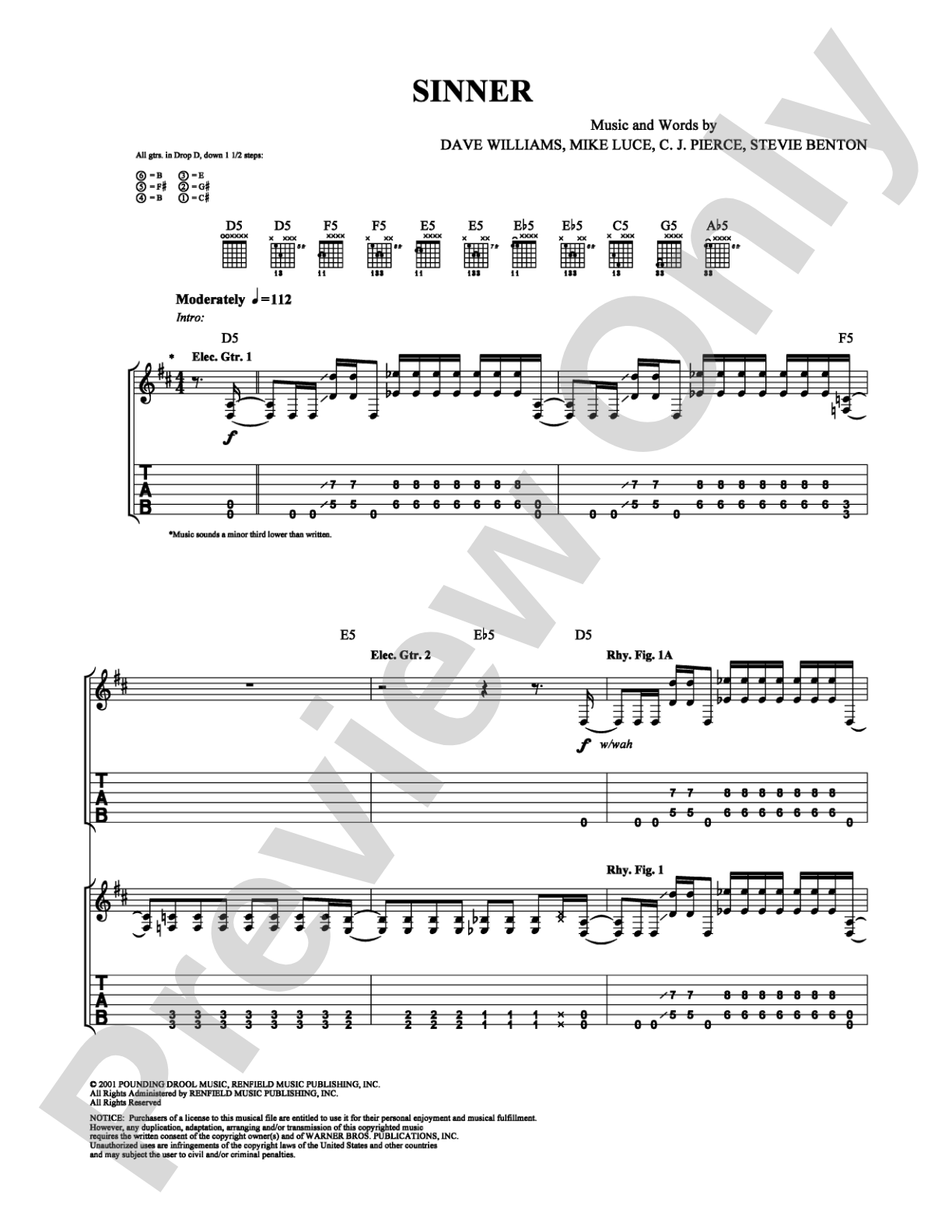 Sinner: Guitar TAB Digital Sheet Music
