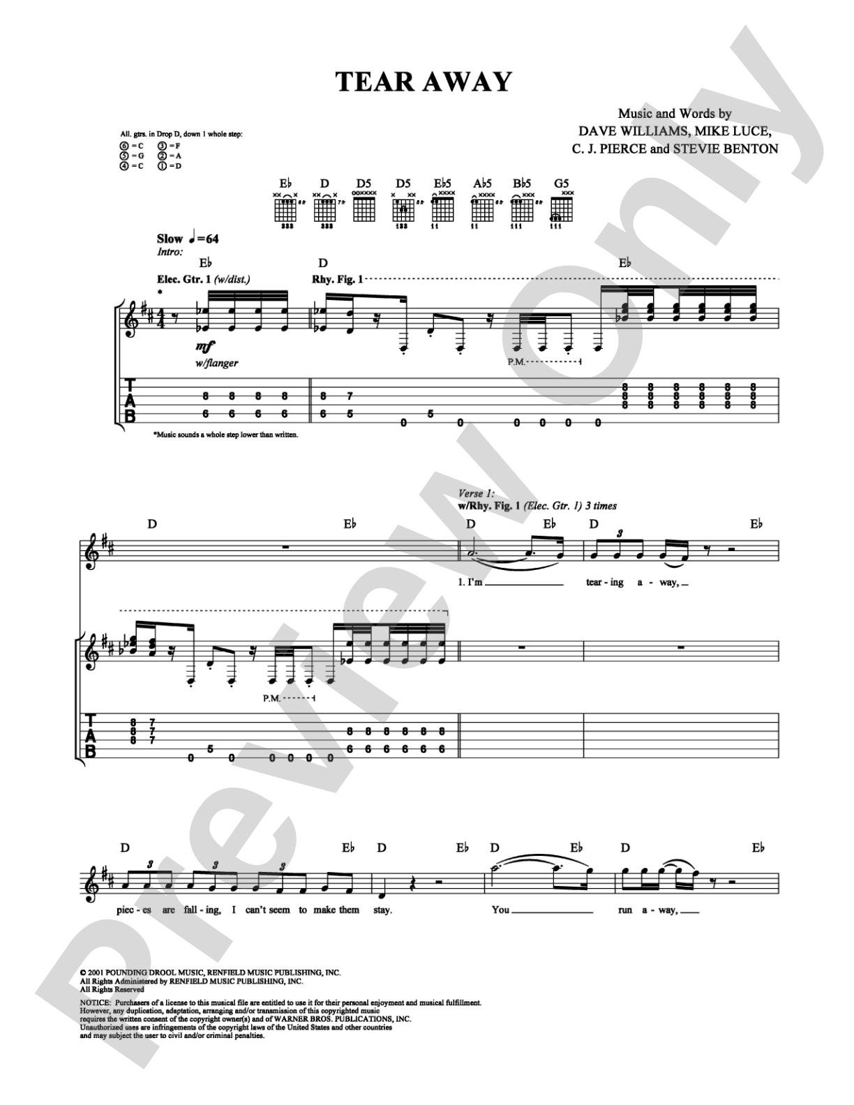 Tear Away: Guitar TAB Digital Sheet Music