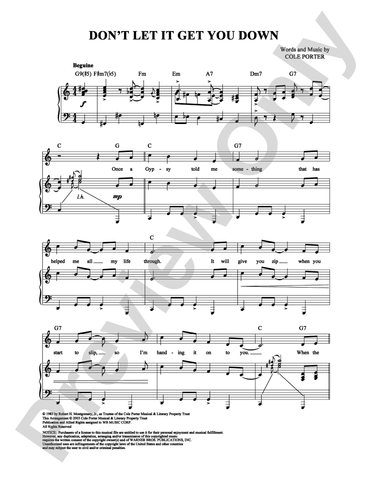 Don't Let It Get You Down: Piano/Vocal/Chords Digital Sheet Music