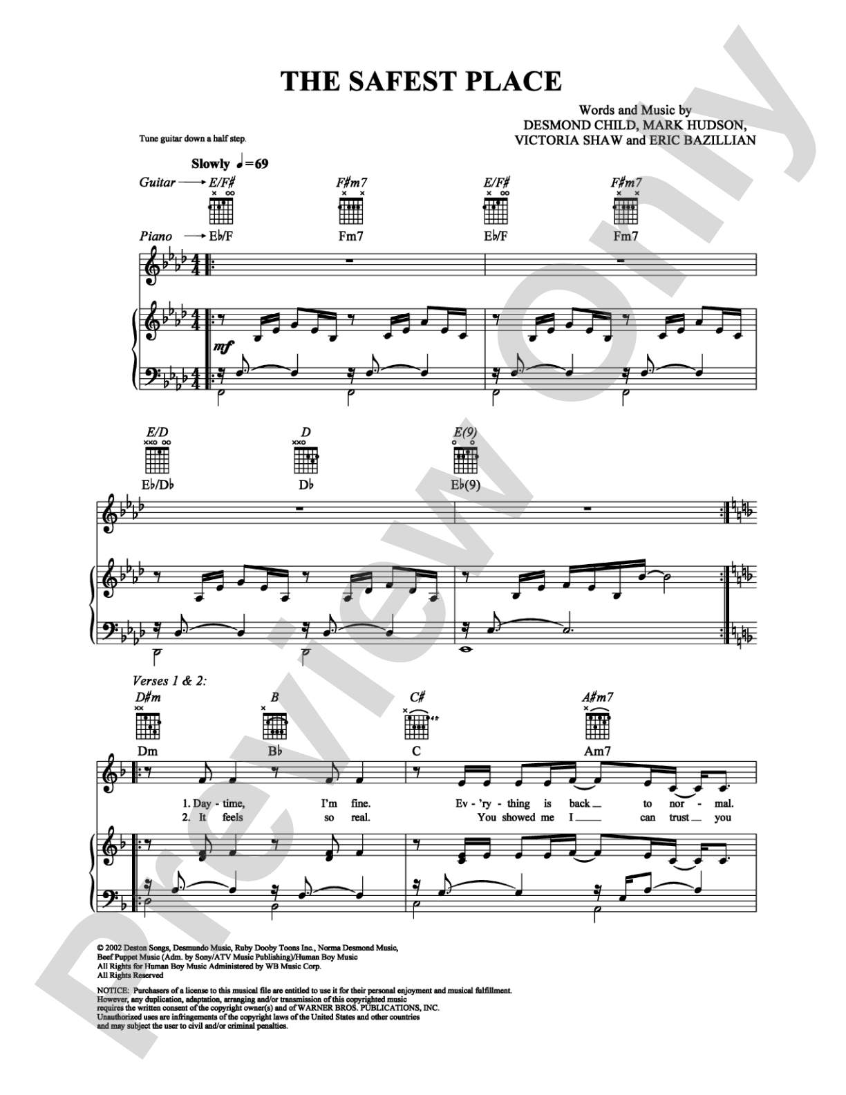 The Safest Place: Piano/Vocal/Chords Digital Sheet Music