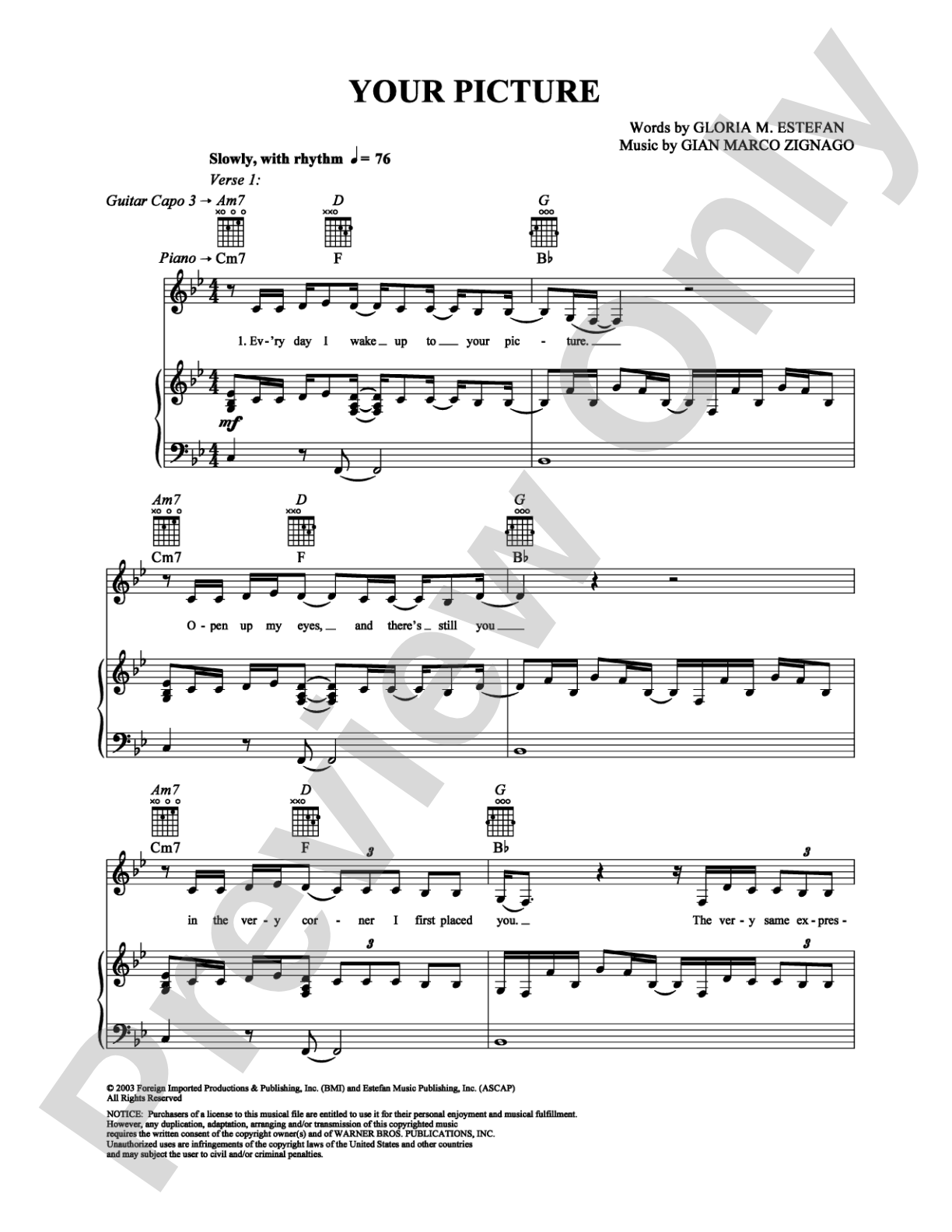 Your Picture: Piano/Vocal/Chords Digital Sheet Music