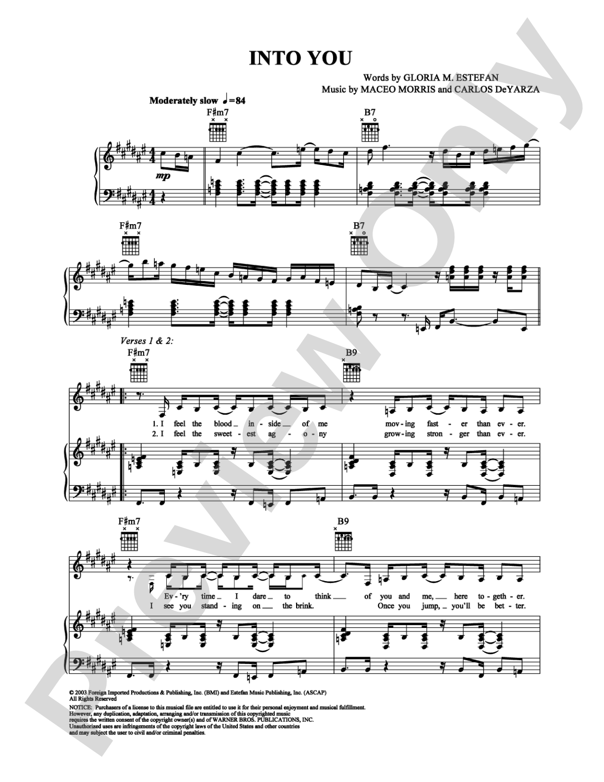 Into You: Piano/Vocal/Chords Digital Sheet Music