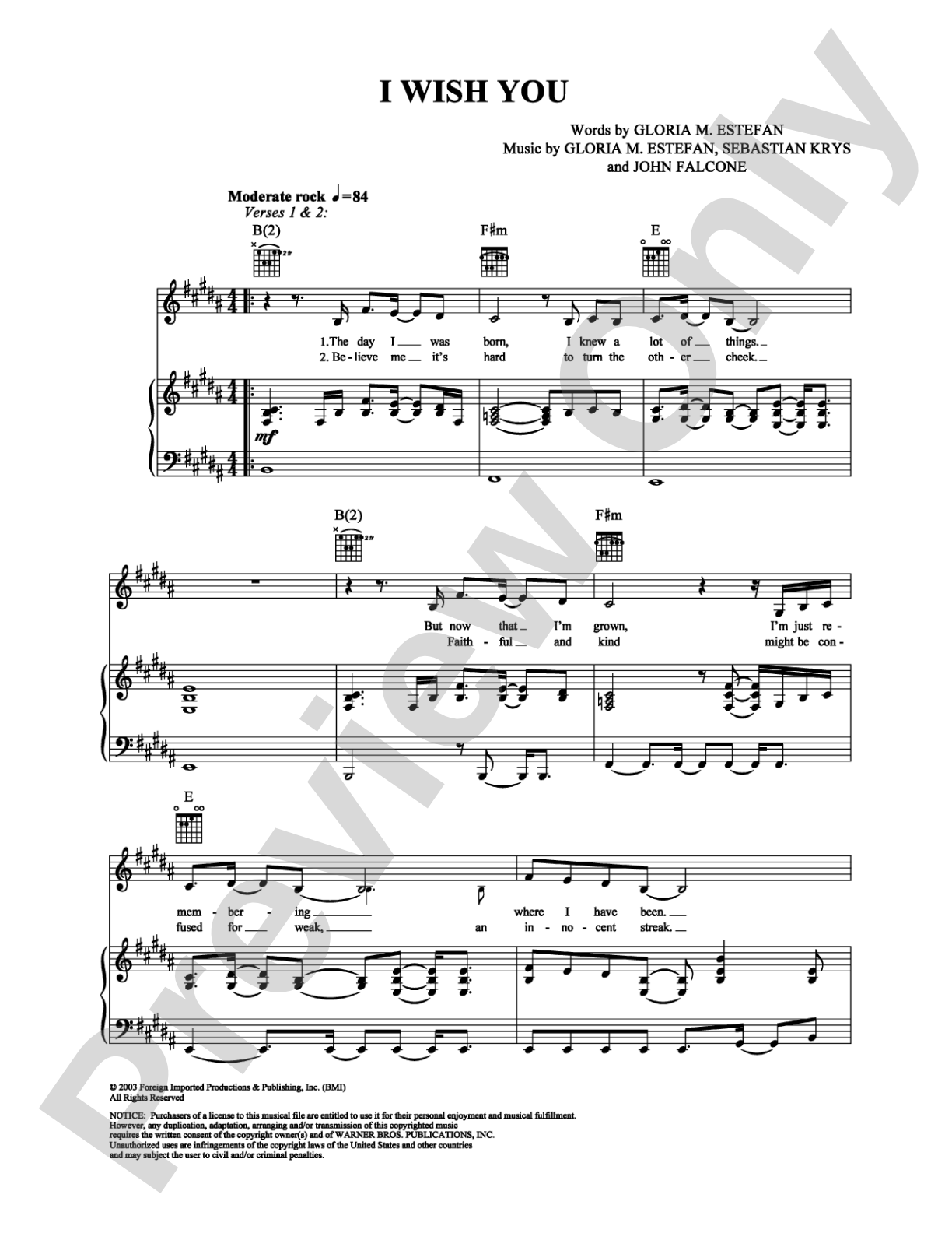 I Wish You: Piano/Vocal/Chords Digital Sheet Music