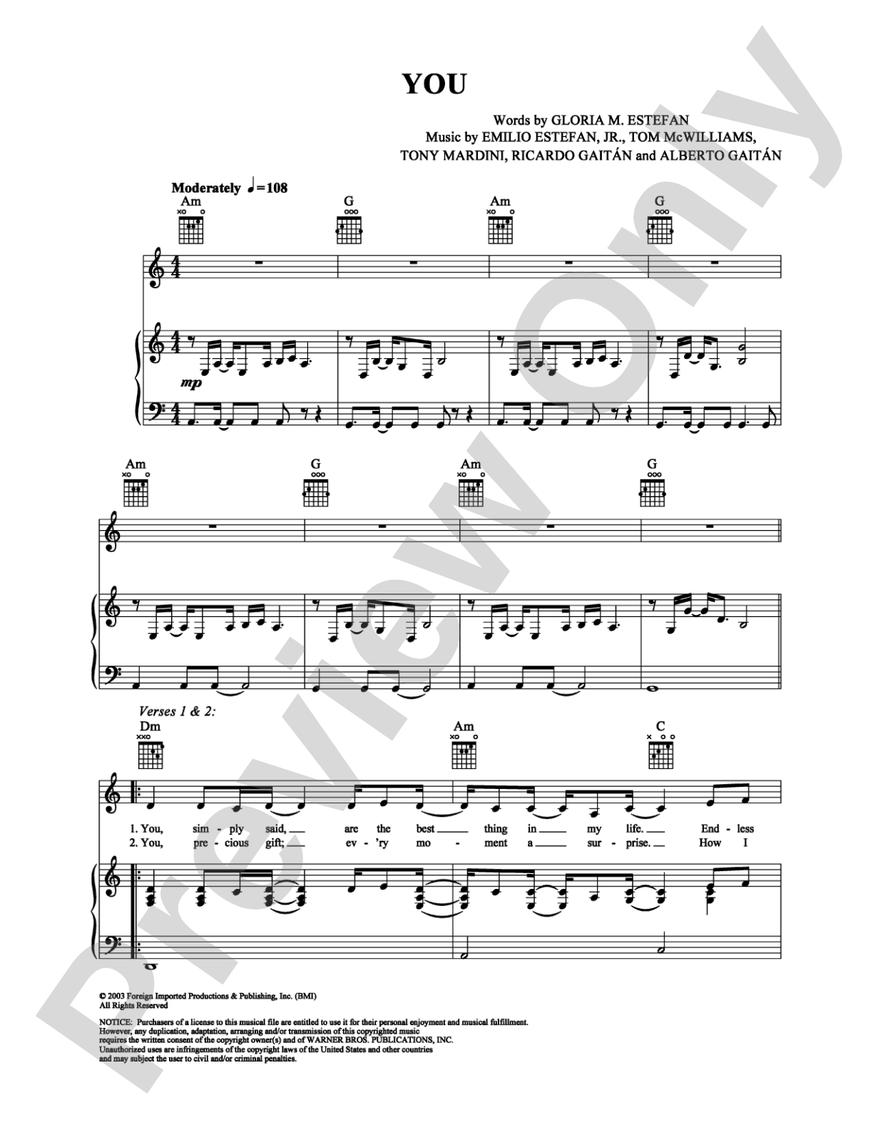 You: Piano/Vocal/Chords Digital Sheet Music