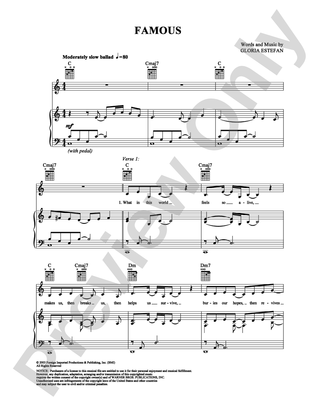 Famous: Piano/Vocal/Chords Digital Sheet Music
