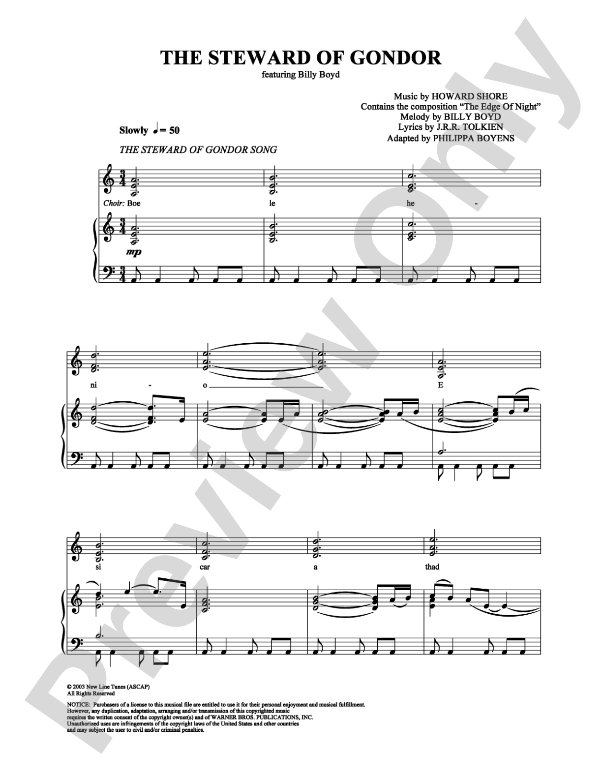 The Steward of Gondor: Piano/Vocal/Chords Digital Sheet Music
