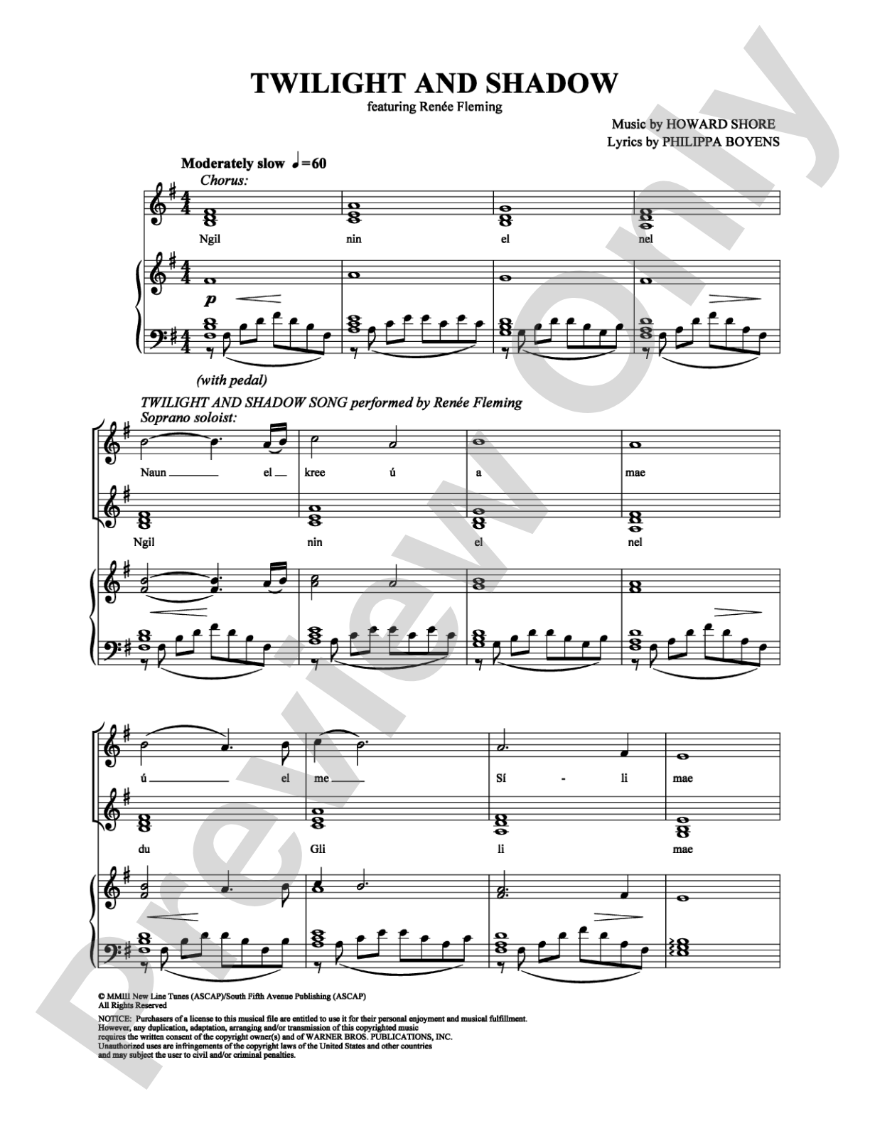 Twilight and Shadow: Piano/Vocal/Chords Digital Sheet Music