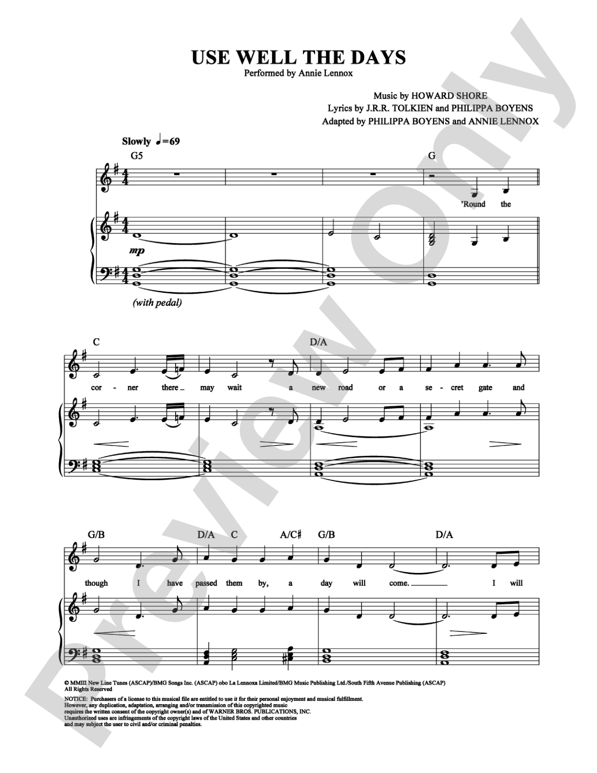 Use Well the Days: Piano/Vocal/Chords Digital Sheet Music