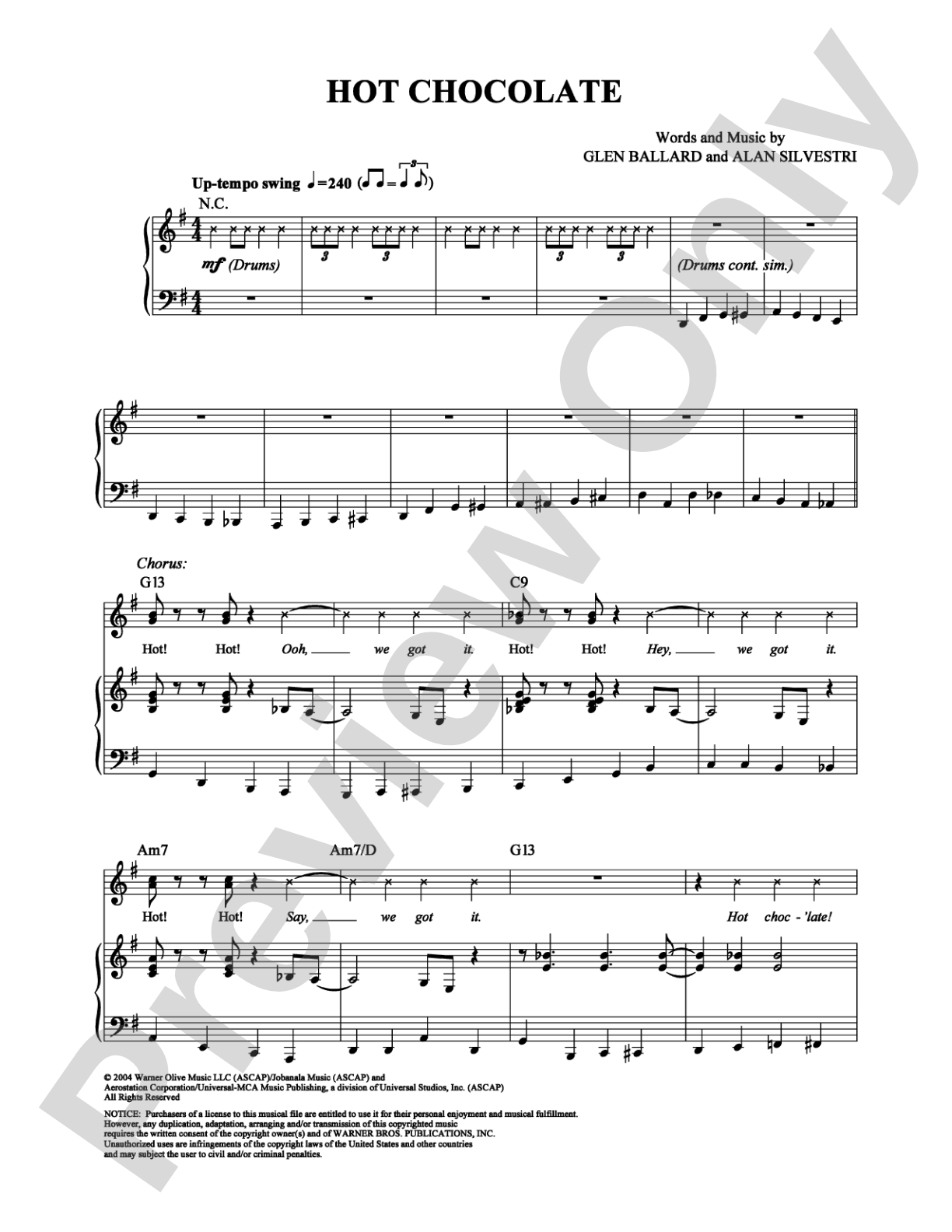 Hot Chocolate: Piano/Vocal/Chords Digital Sheet Music