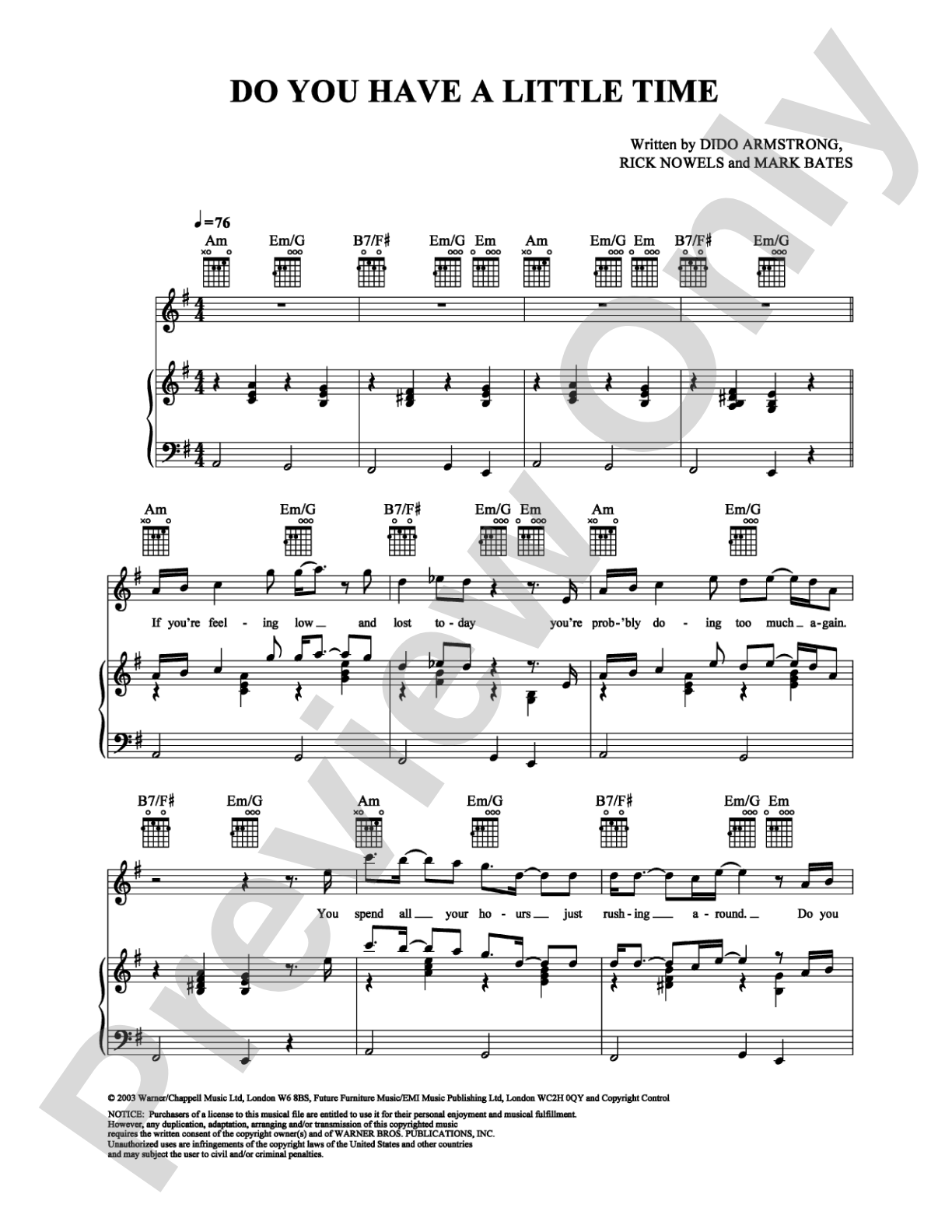 Do You Have a Little Time: Piano/Vocal/Chords Digital Sheet Music