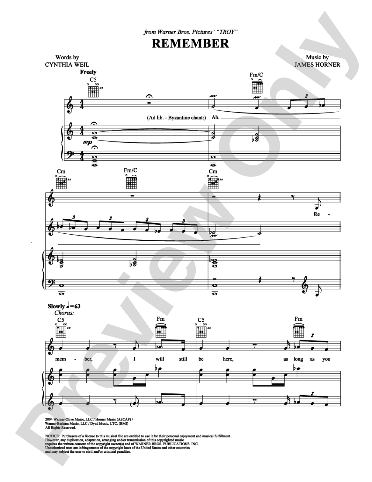 Remember: Piano/Vocal/Chords Digital Sheet Music
