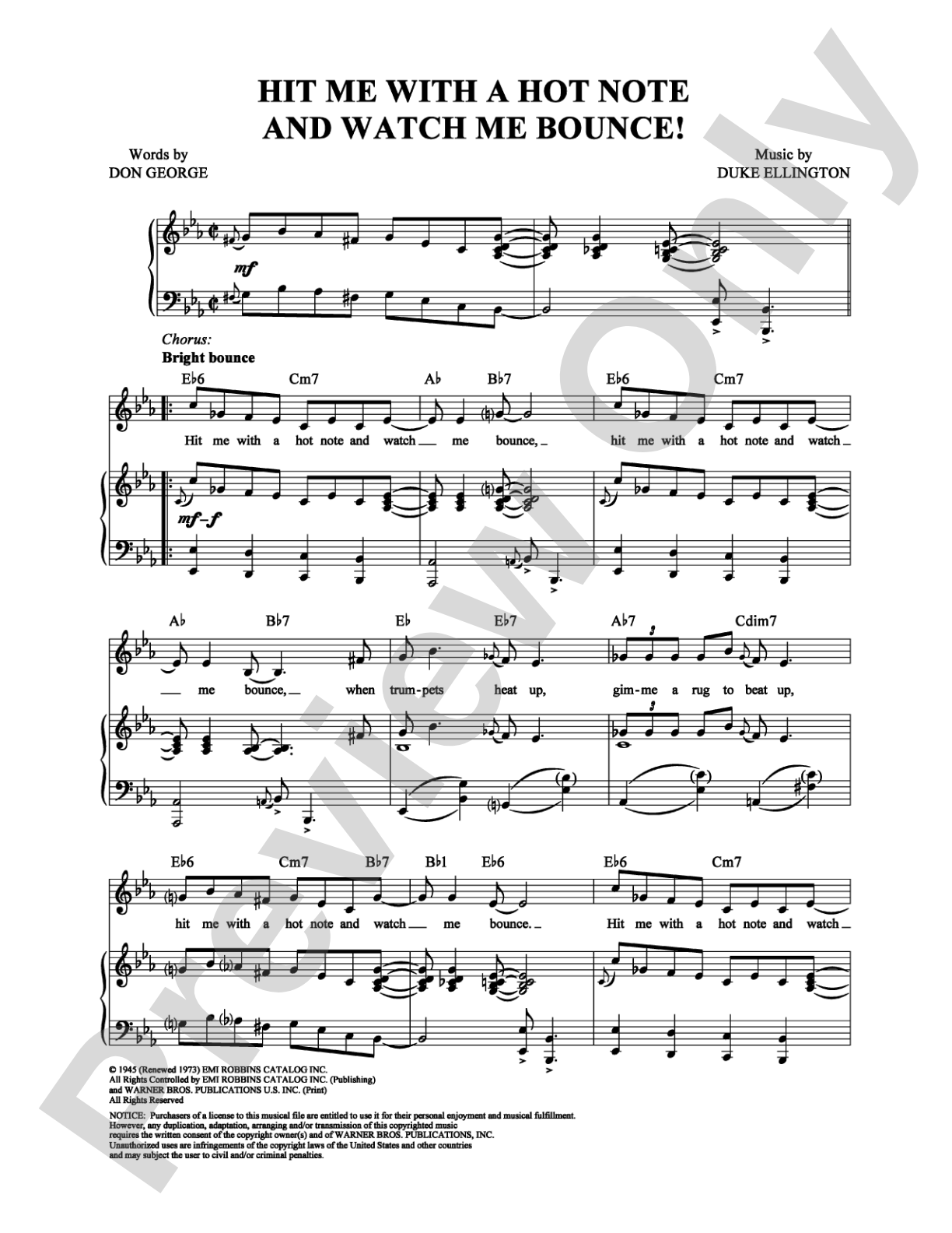 Hit Me With a Hot Note and Watch Me Bounce!: Piano/Vocal/Chords Digital Sheet Music