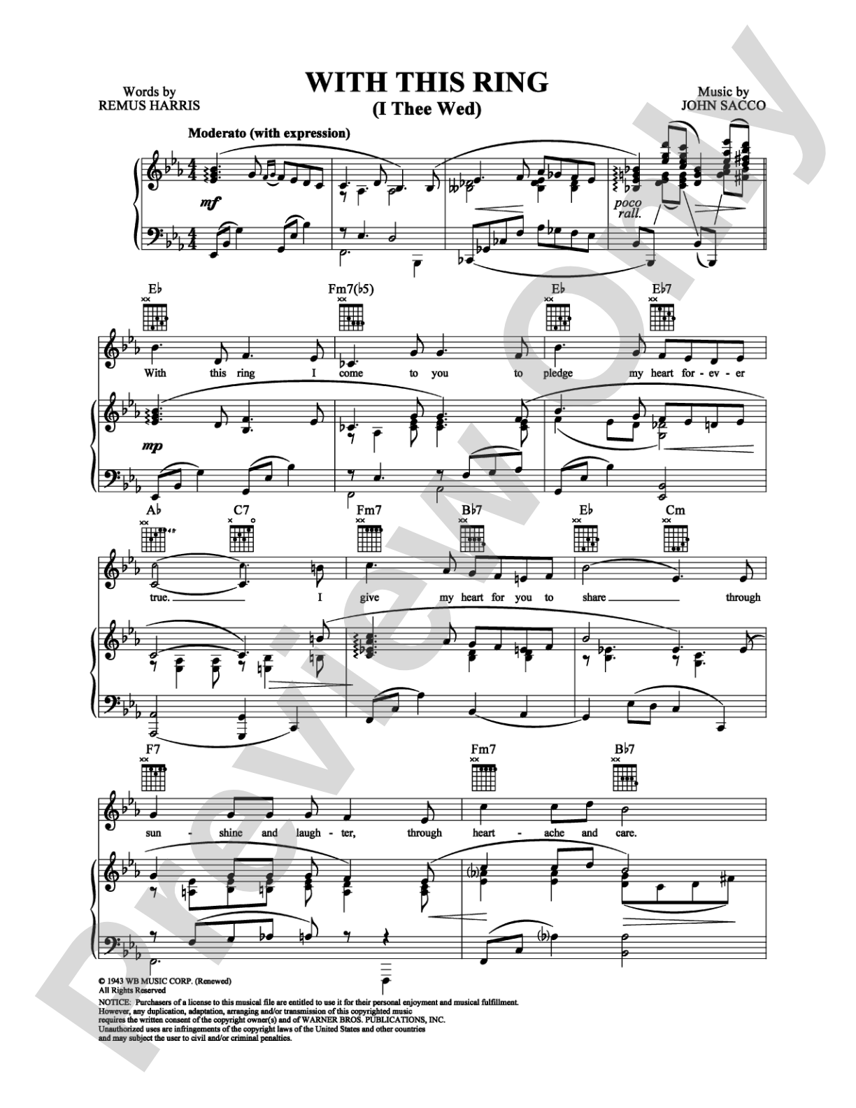 With This Ring: Piano/Vocal/Chords Digital Sheet Music