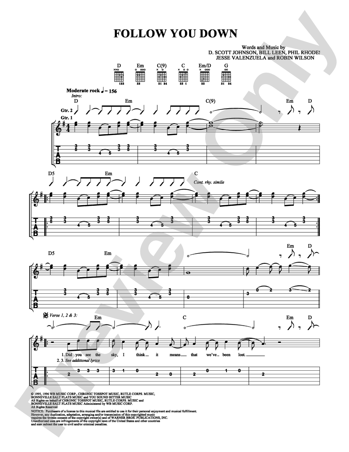 Follow You Down: Easy Guitar Digital Sheet Music
