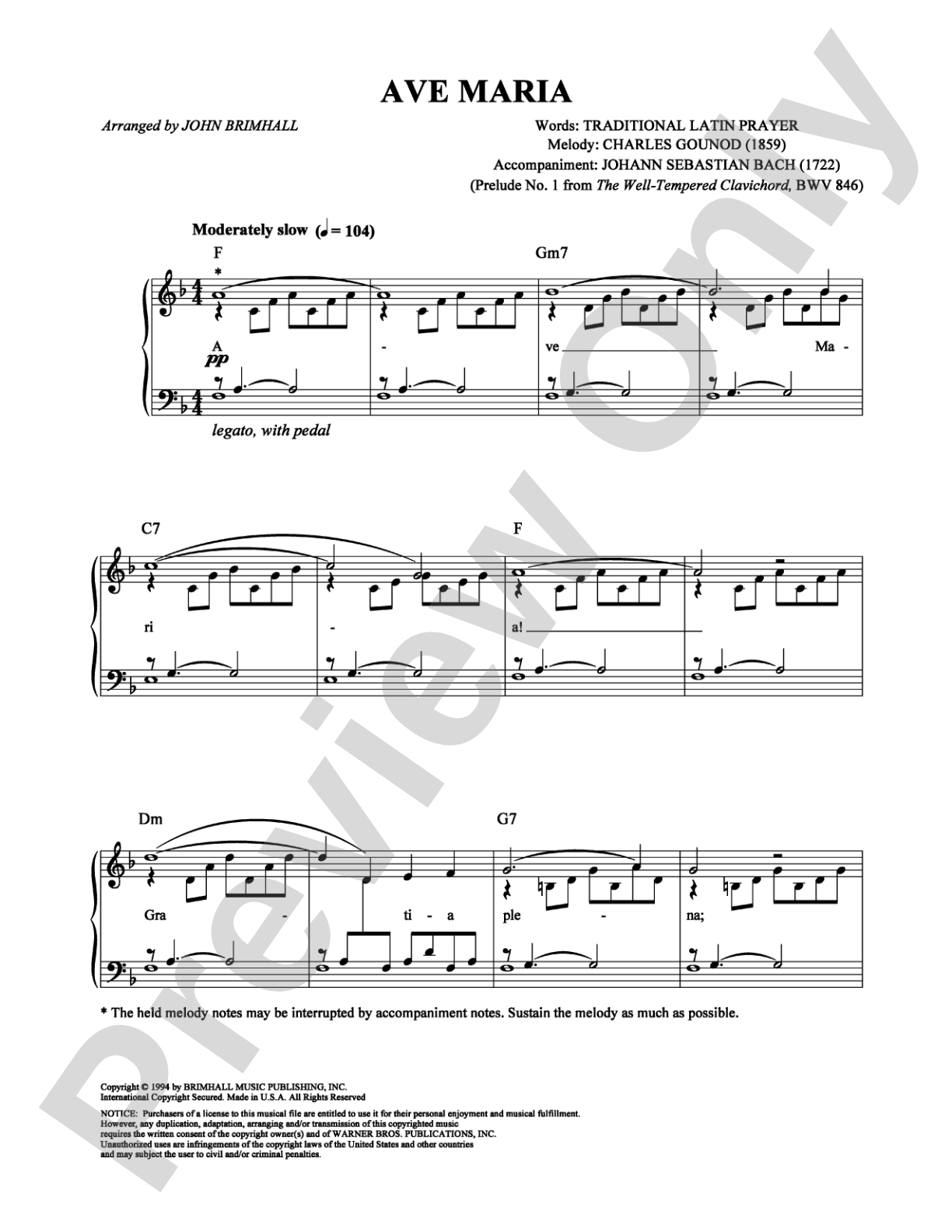 Ave Maria: Easy Piano Digital Sheet Music