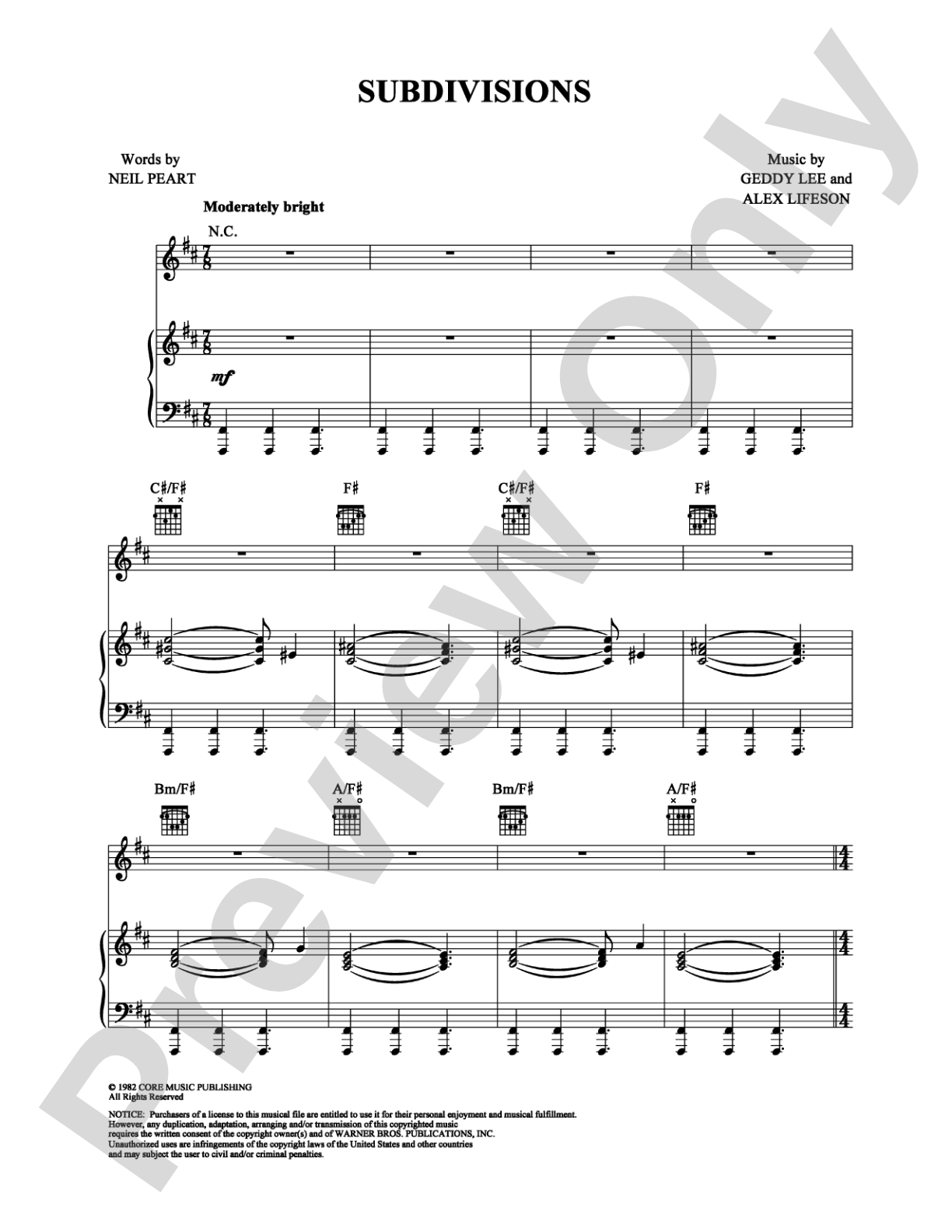Subdivisions: Piano/Vocal/Chords Digital Sheet Music