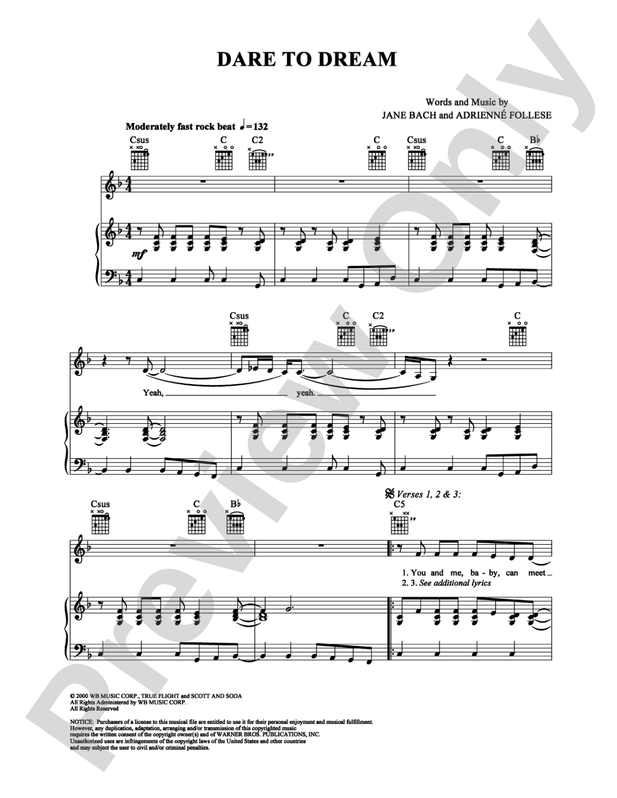 Dare To Dream: Piano/Vocal/Chords Digital Sheet Music