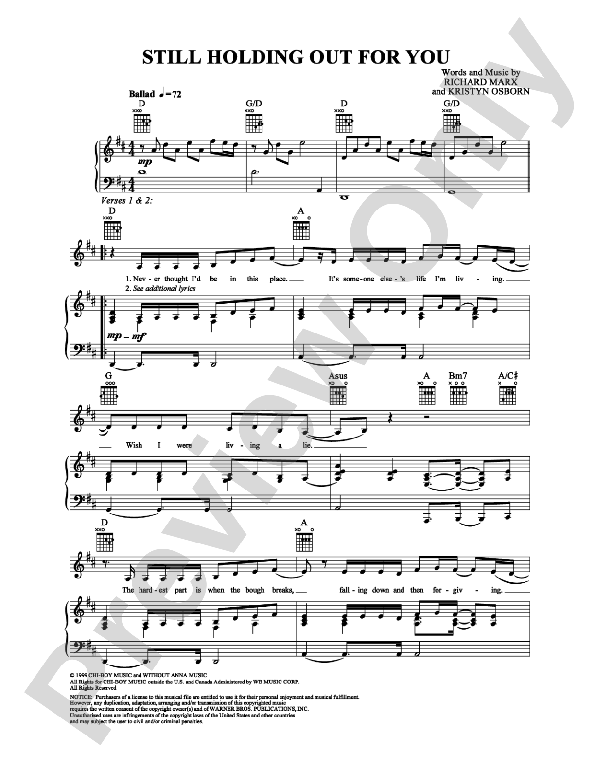 Still Holding Out for You: Piano/Vocal/Chords Digital Sheet Music