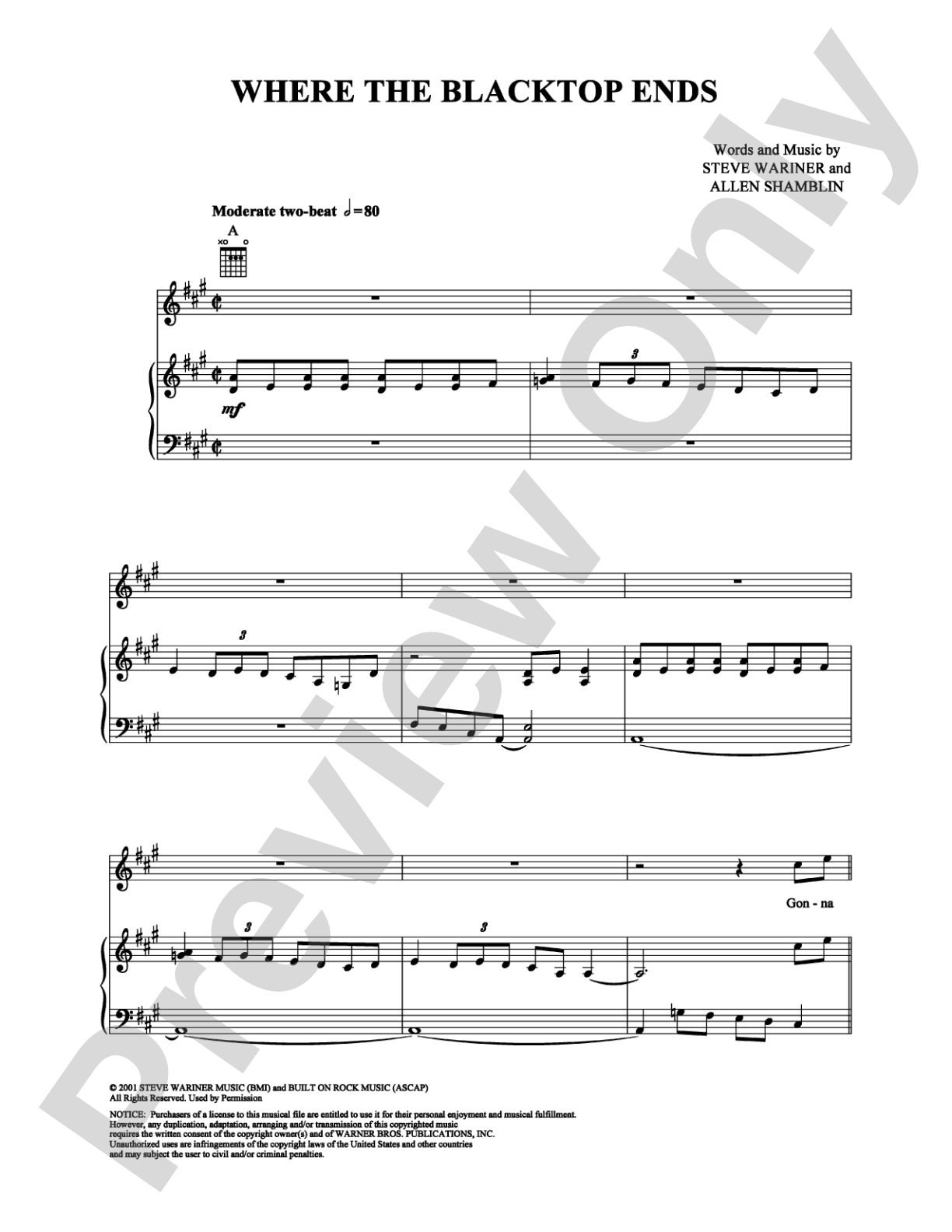 Where the Blacktop Ends: Piano/Vocal/Chords Digital Sheet Music