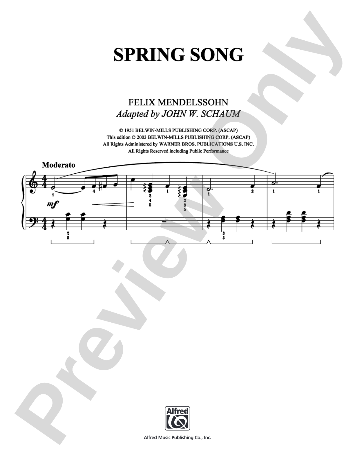 Spring Song: Easy Piano Digital Sheet Music
