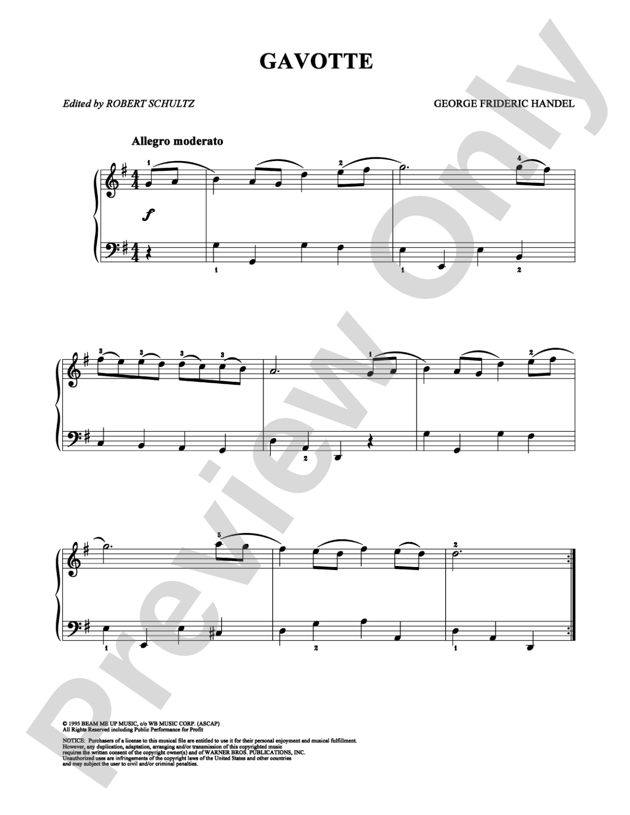 Gavotte: Easy Piano Digital Sheet Music