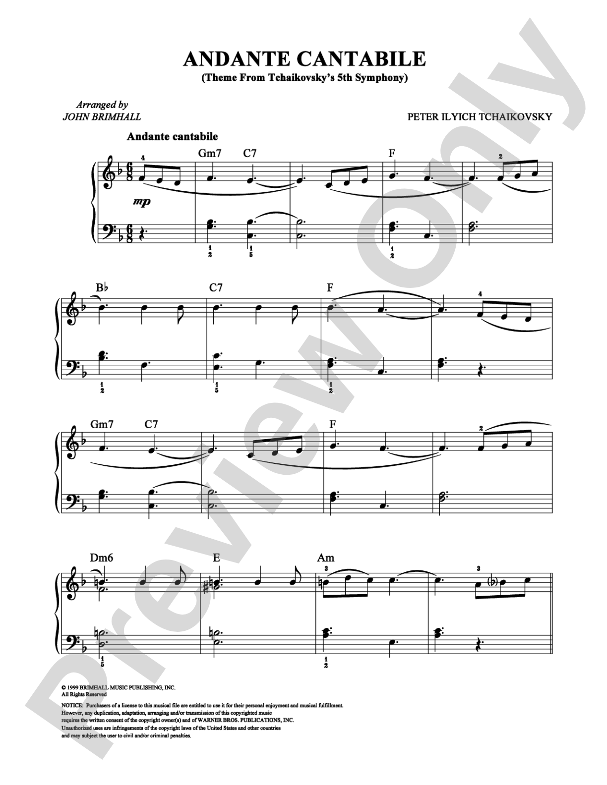Andante Cantabile: Easy Piano Digital Sheet Music