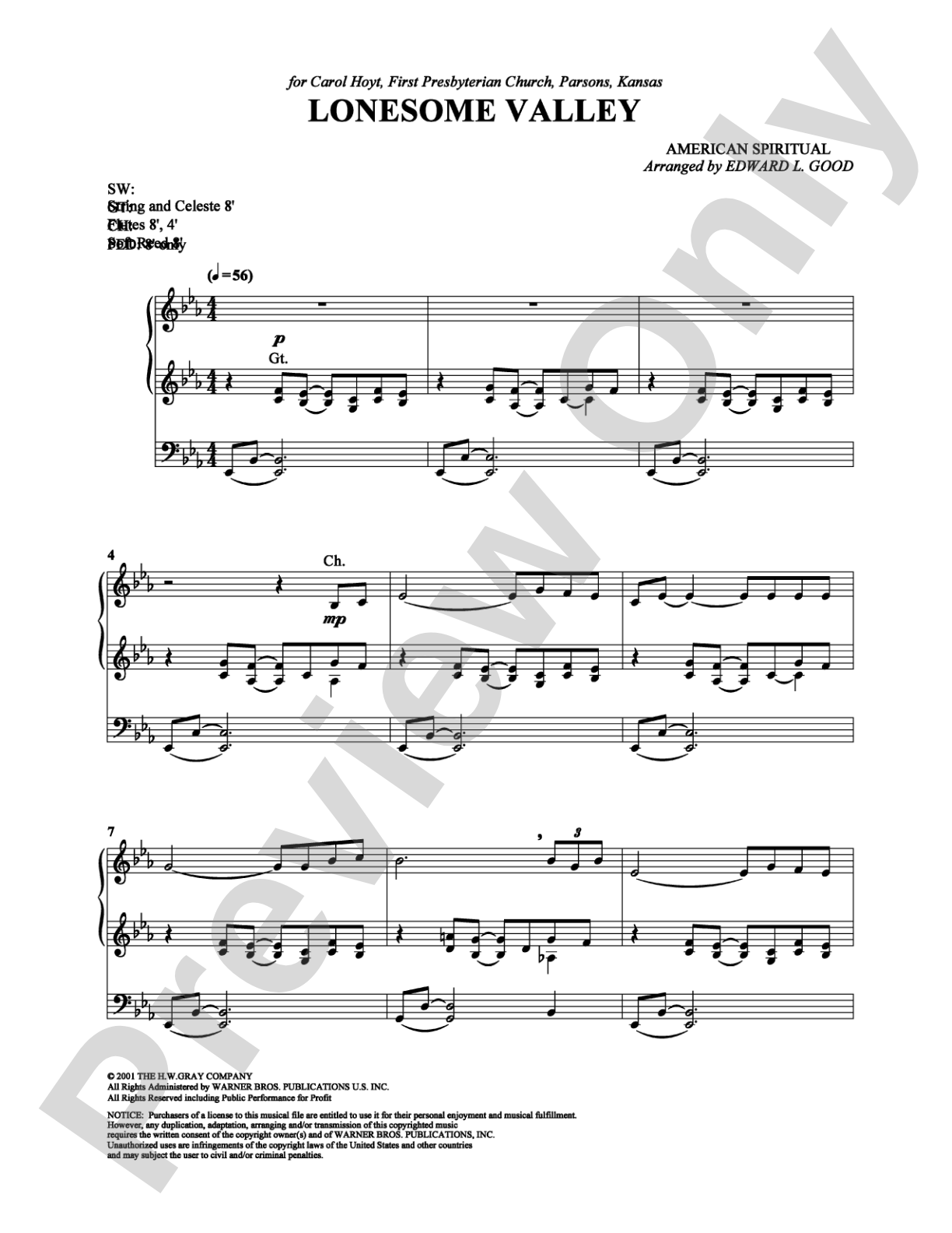 Lonesome Valley: Organ Digital Sheet Music