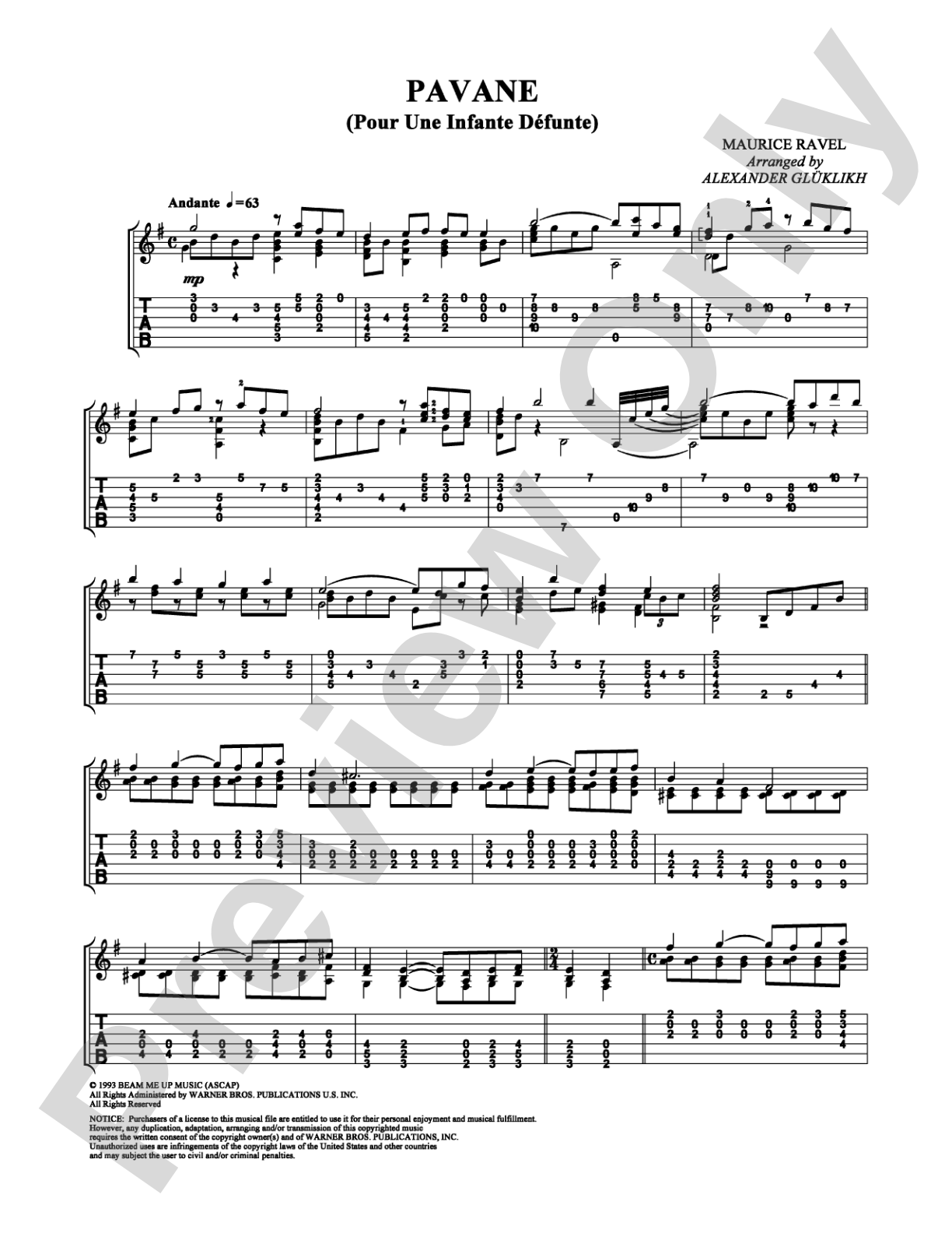 Pavane: Guitar TAB Digital Sheet Music