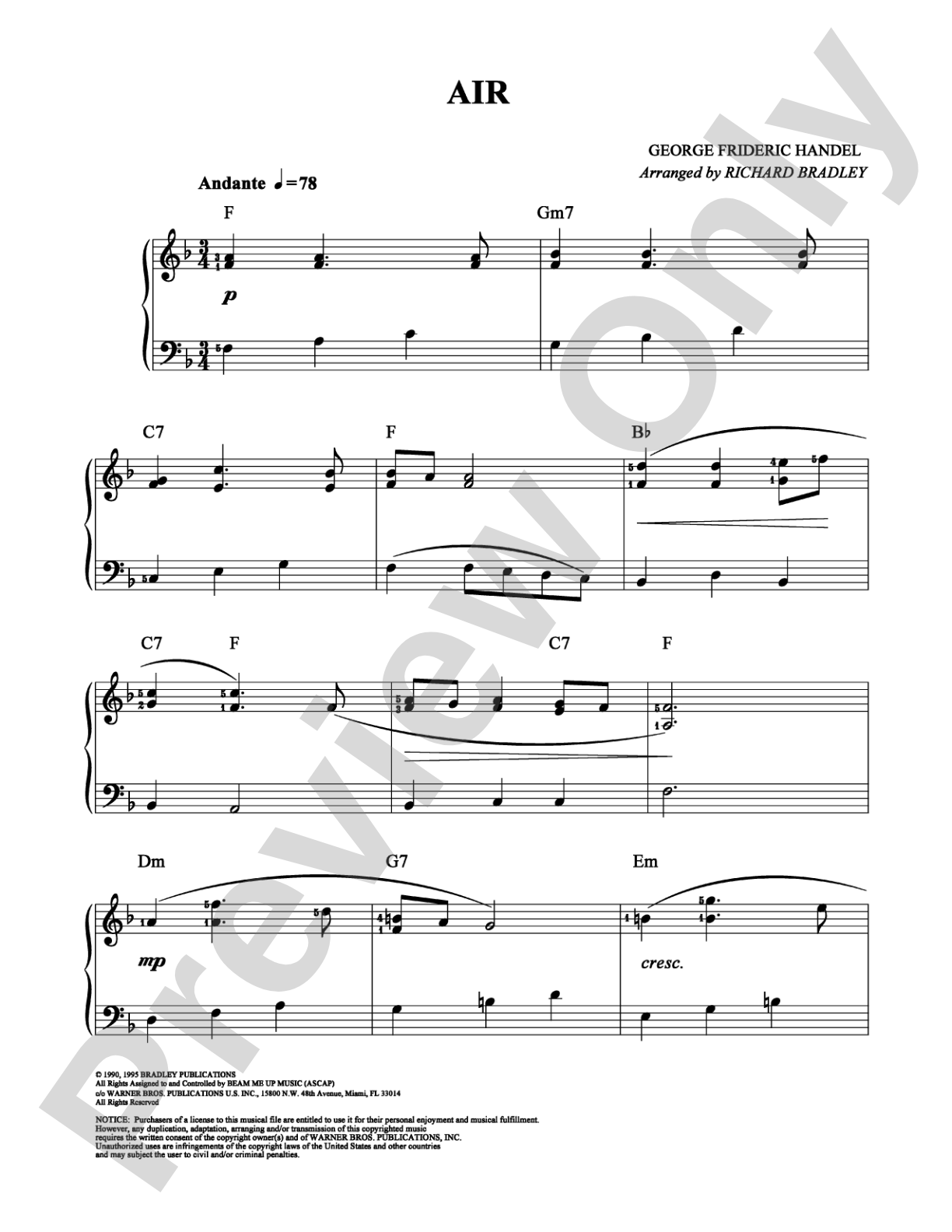 Air: Easy Piano Digital Sheet Music