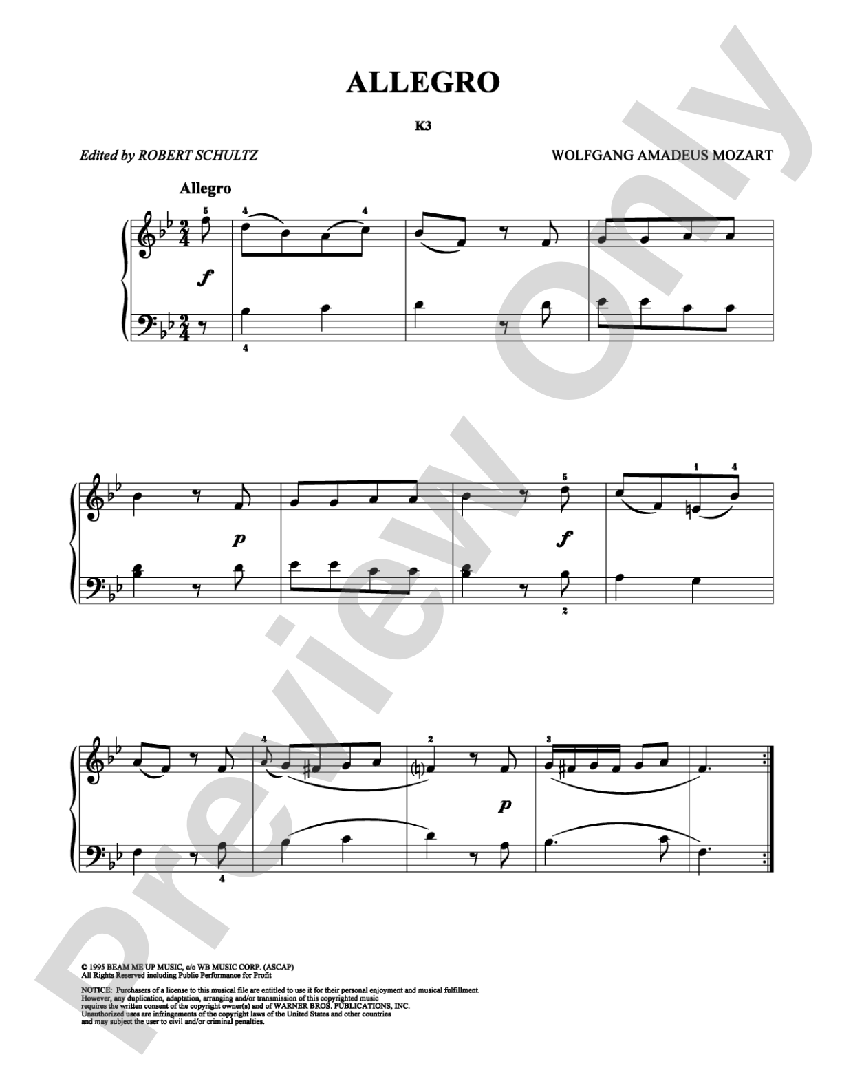 Allegro: Easy Piano Digital Sheet Music