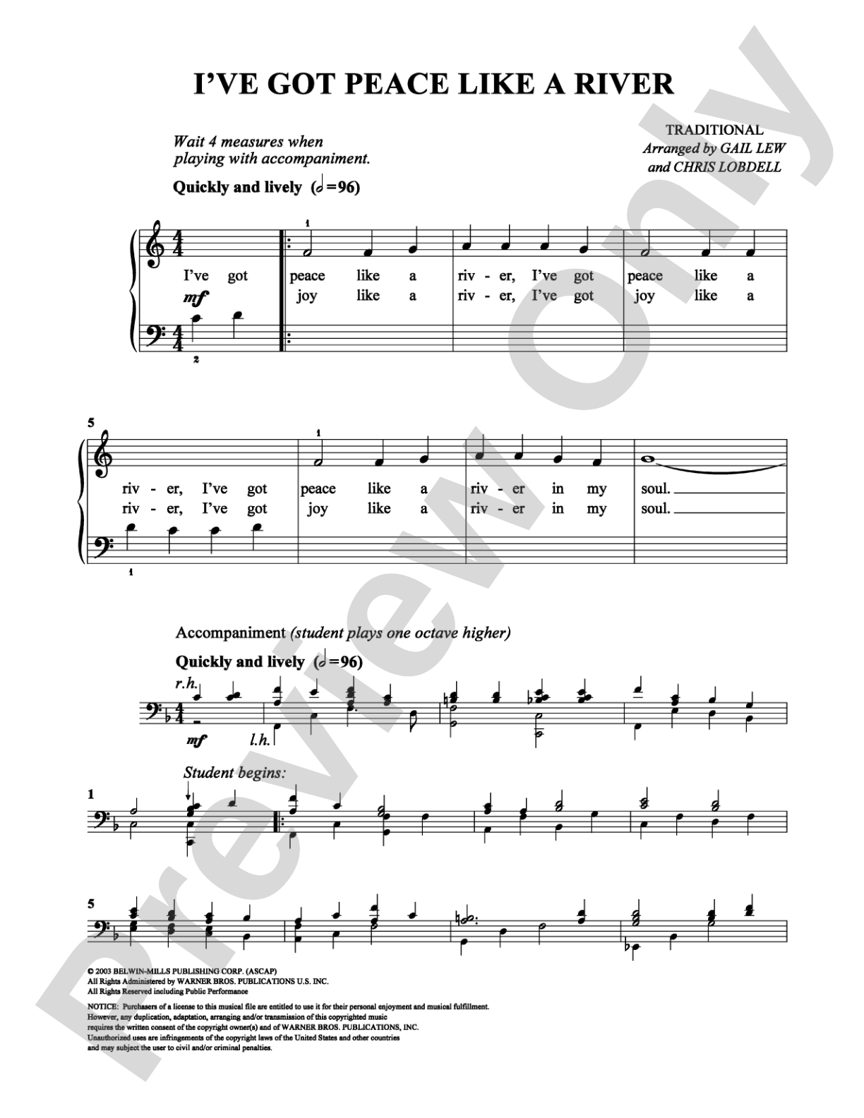 I've Got Peace Like a River: Easy Piano Digital Sheet Music