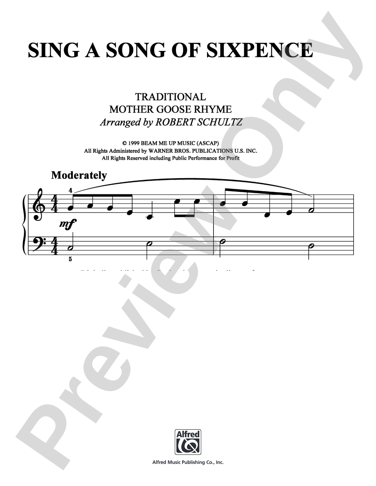 Sing a Song of Sixpence: Easy Piano Digital Sheet Music