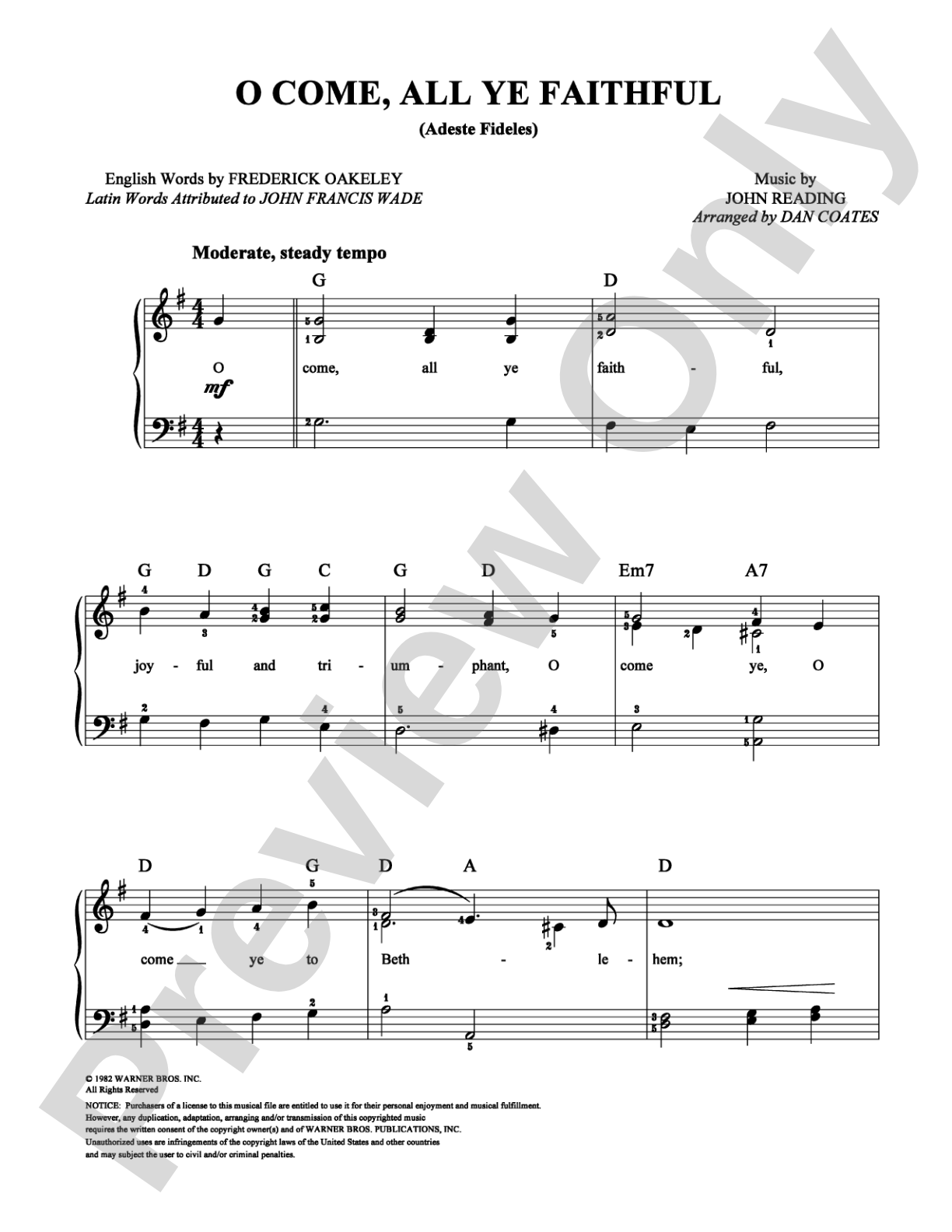 O Come, All Ye Faithful (Adeste Fideles): Easy Piano Digital Sheet Music
