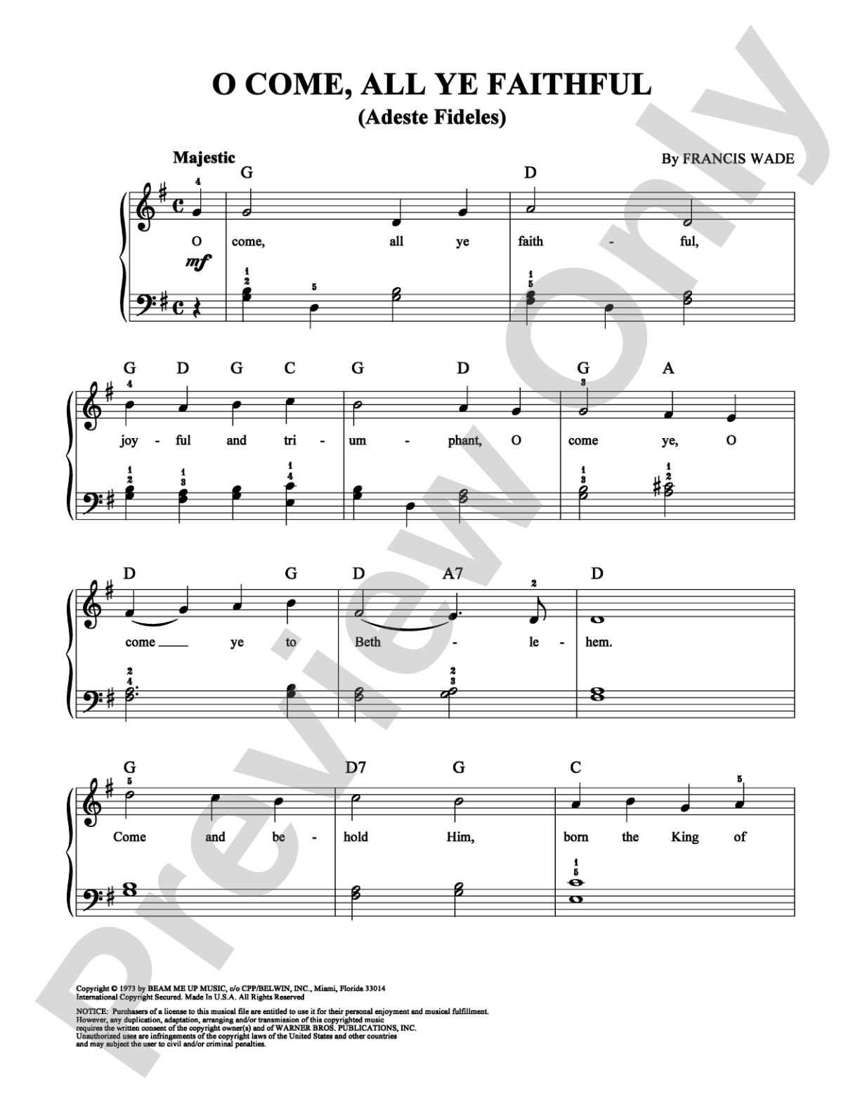 O Come, All Ye Faithful (Adeste Fideles): Easy Piano Digital Sheet Music