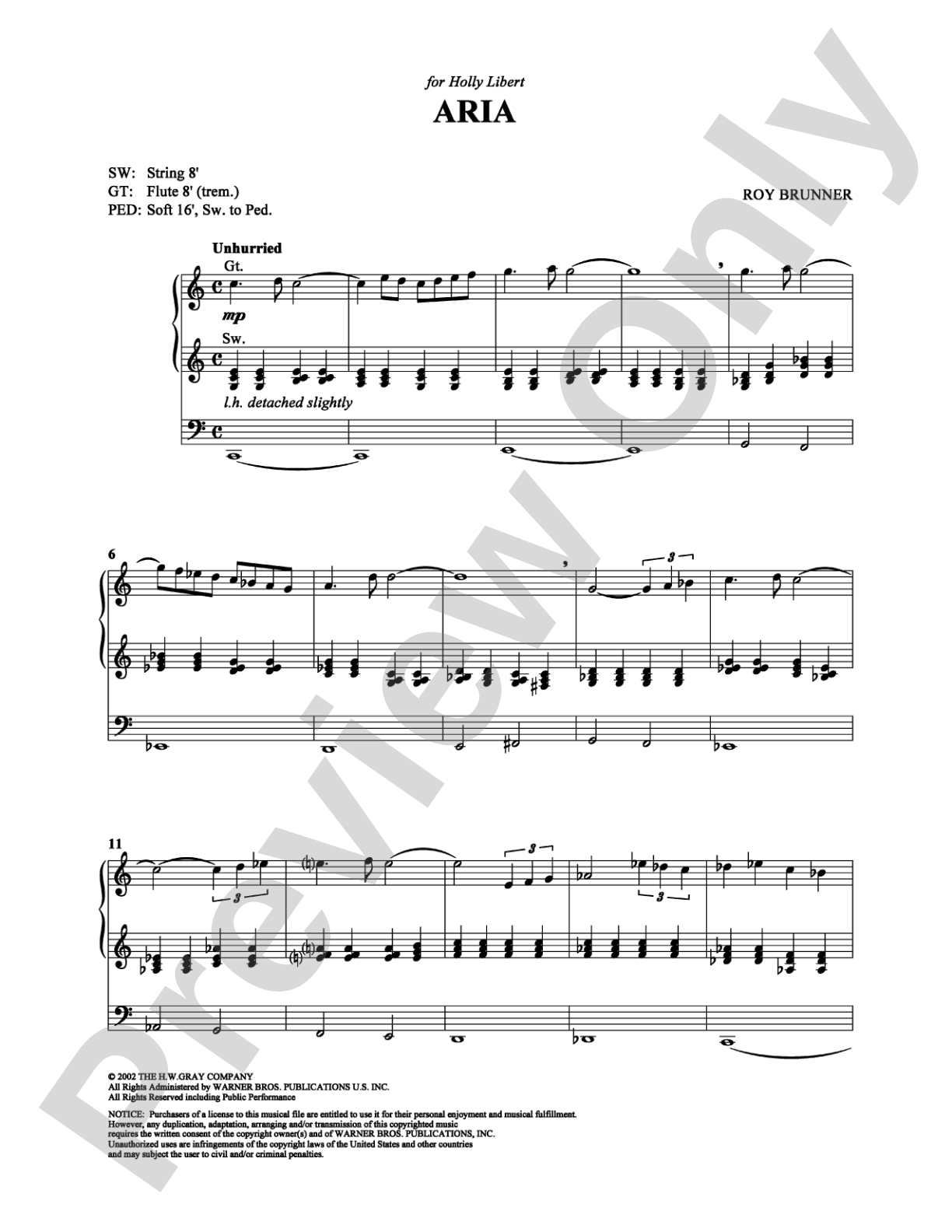 Aria: Organ Digital Sheet Music
