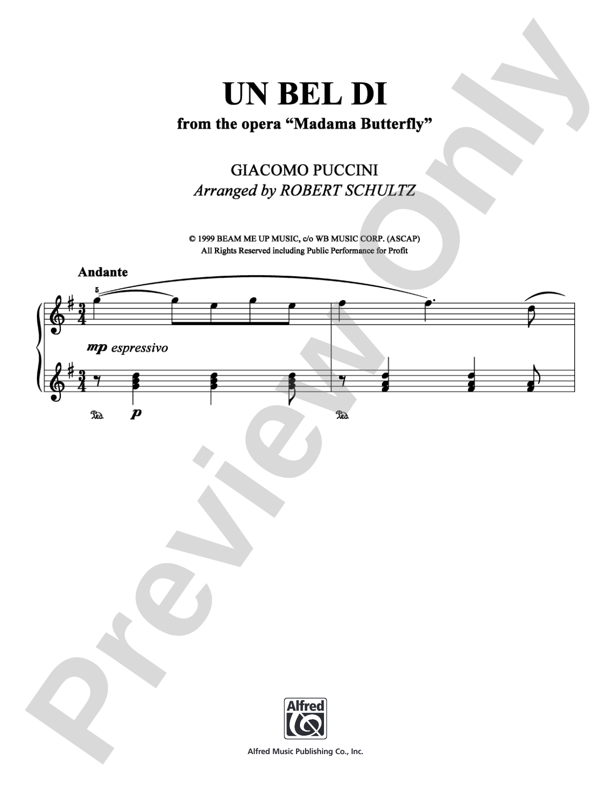 Un Bel Di: Easy Piano Digital Sheet Music