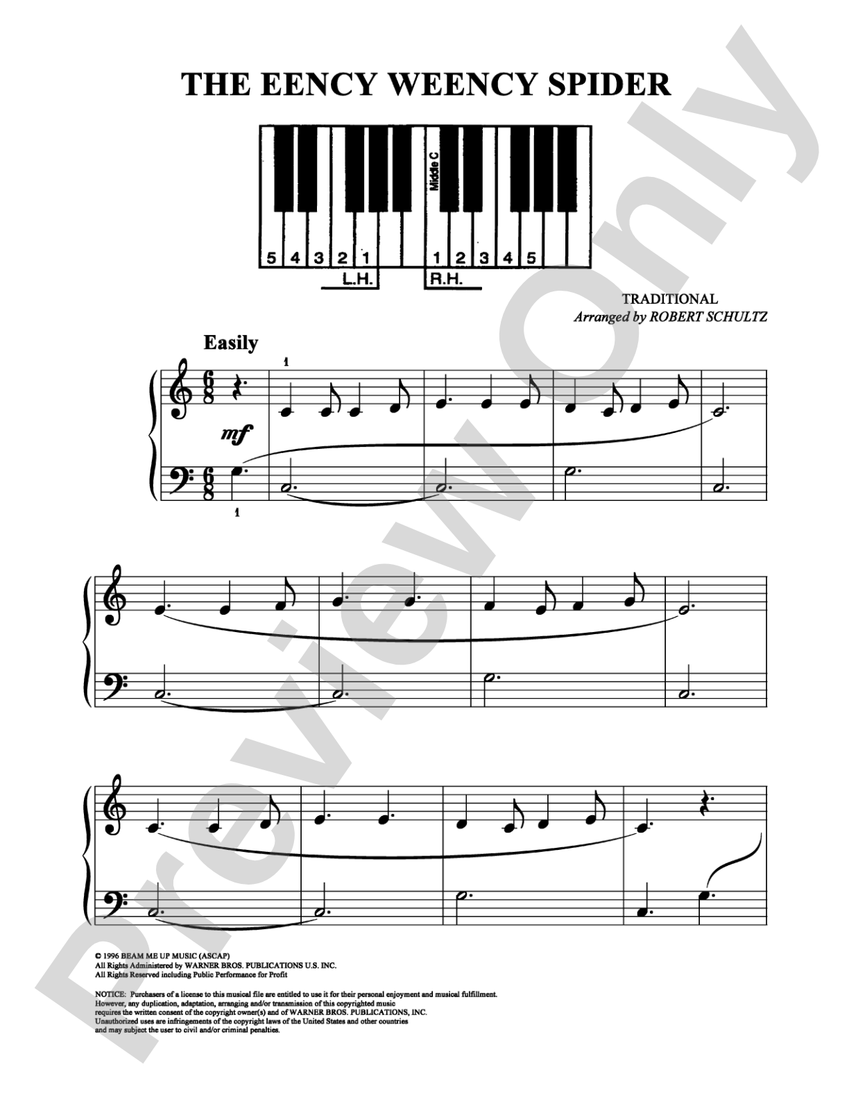 The Eency Weency Spider: Easy Piano Digital Sheet Music