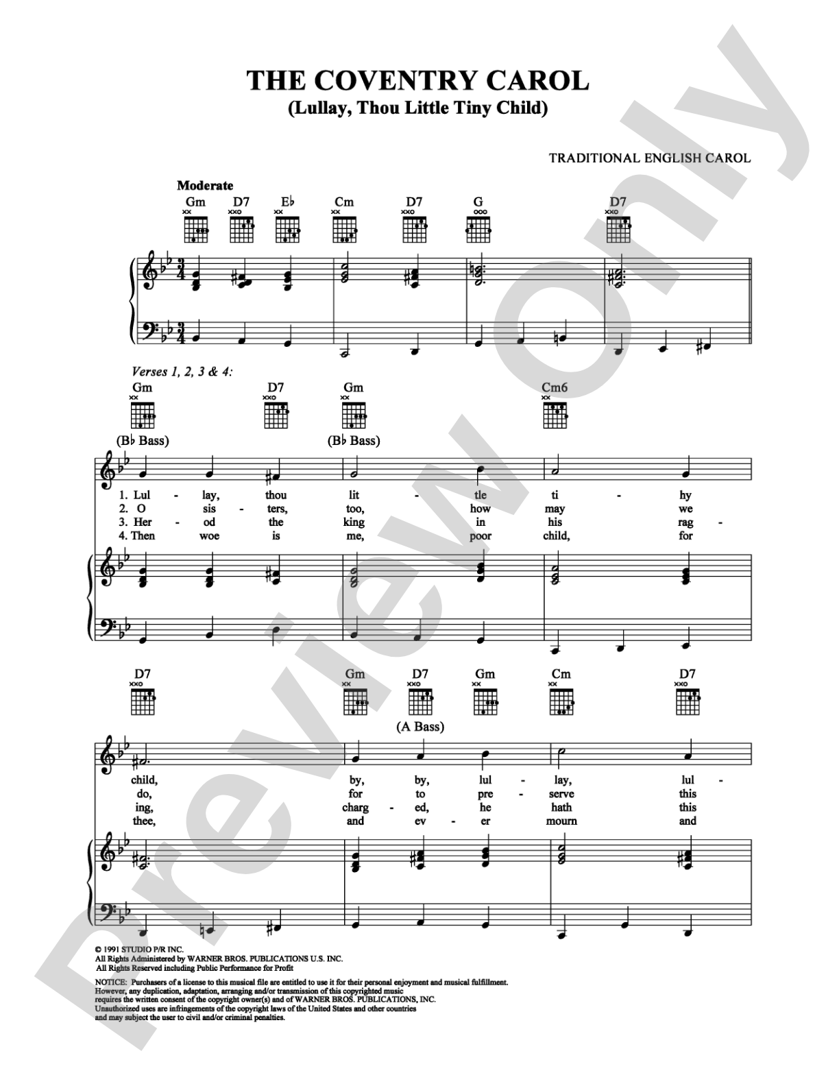 Coventry Carol, The (Lullay, Thou Little Tiny Child): Piano/Vocal/Chords Digital Sheet Music