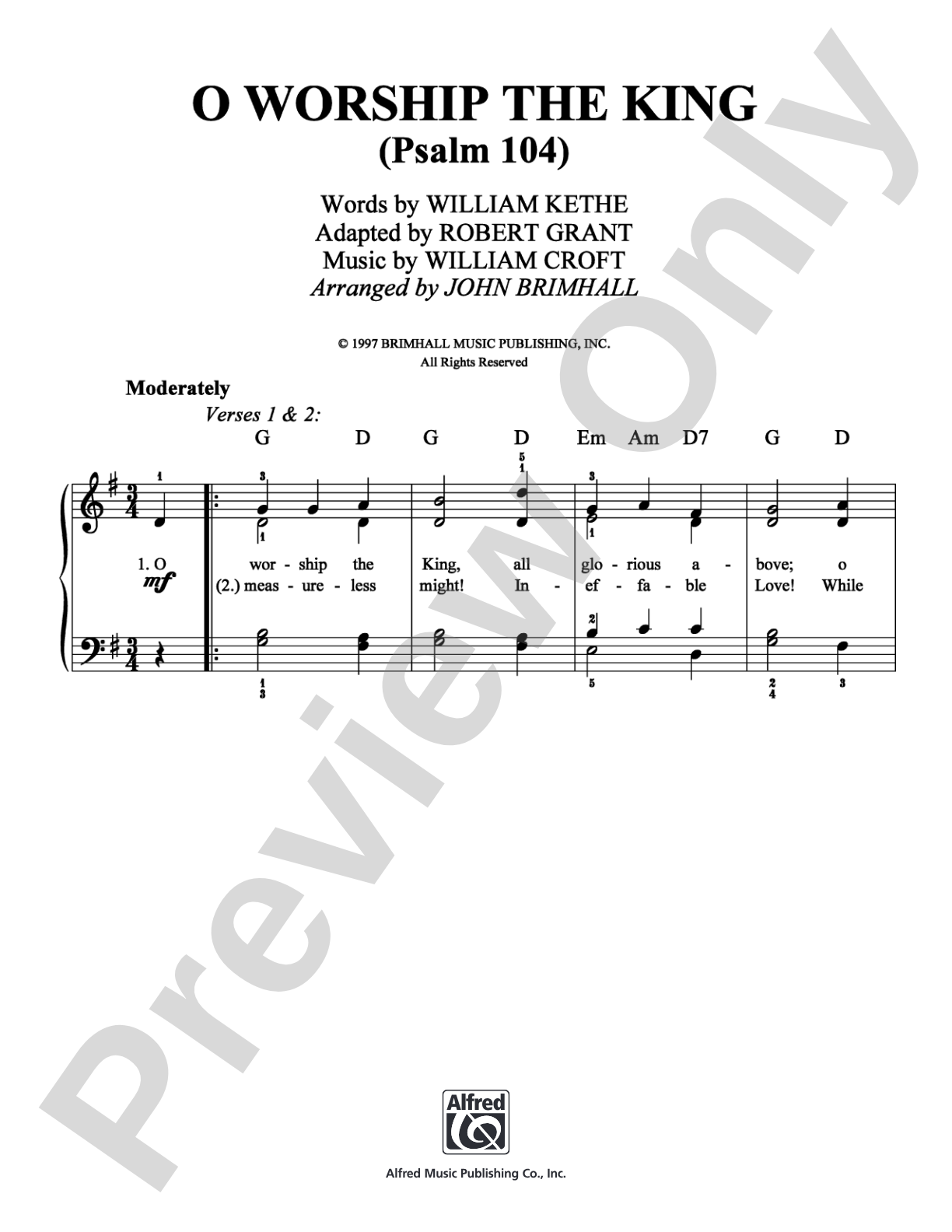 O Worship the King: Easy Piano Digital Sheet Music