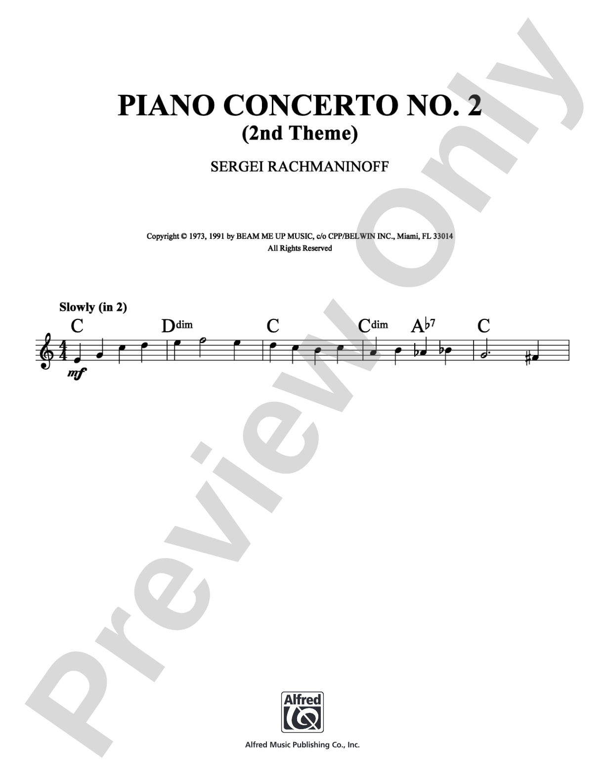 Piano Concerto No. 2 (Second Theme): Lead Sheet Digital Sheet Music
