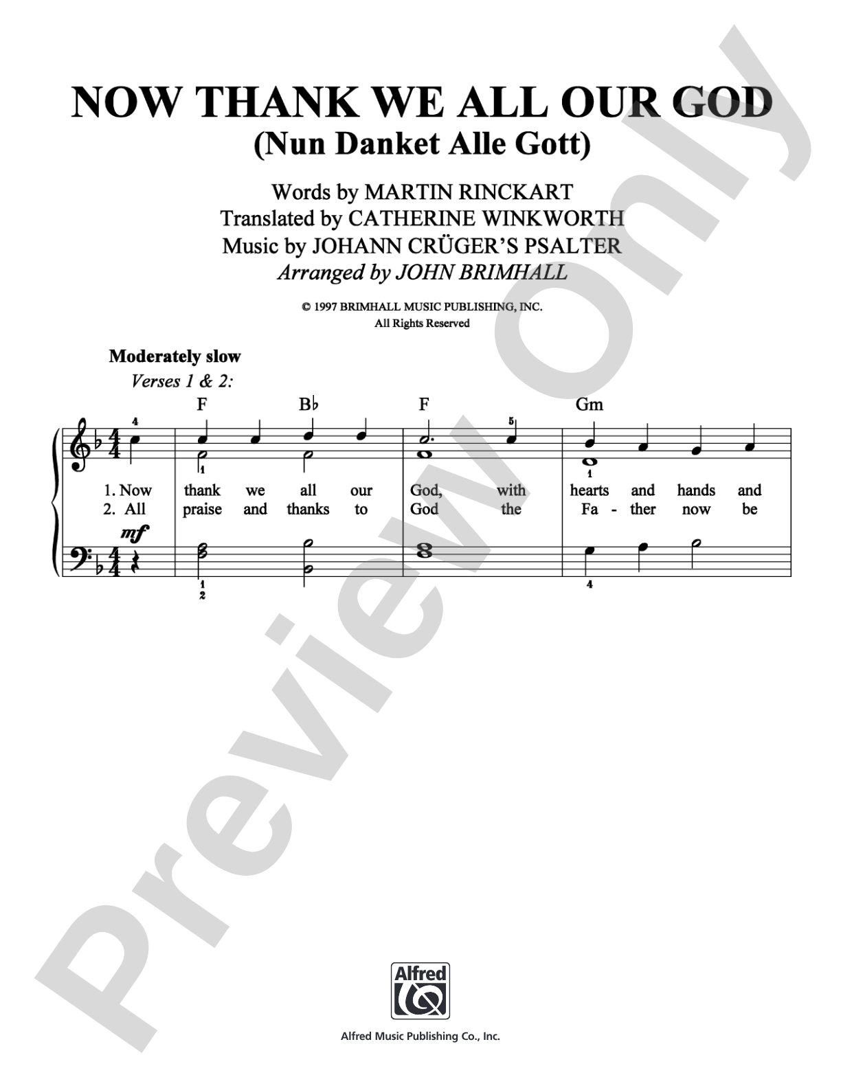 Now Thank We All Our God (Nun Danket Alle Gott): Easy Piano Digital Sheet Music