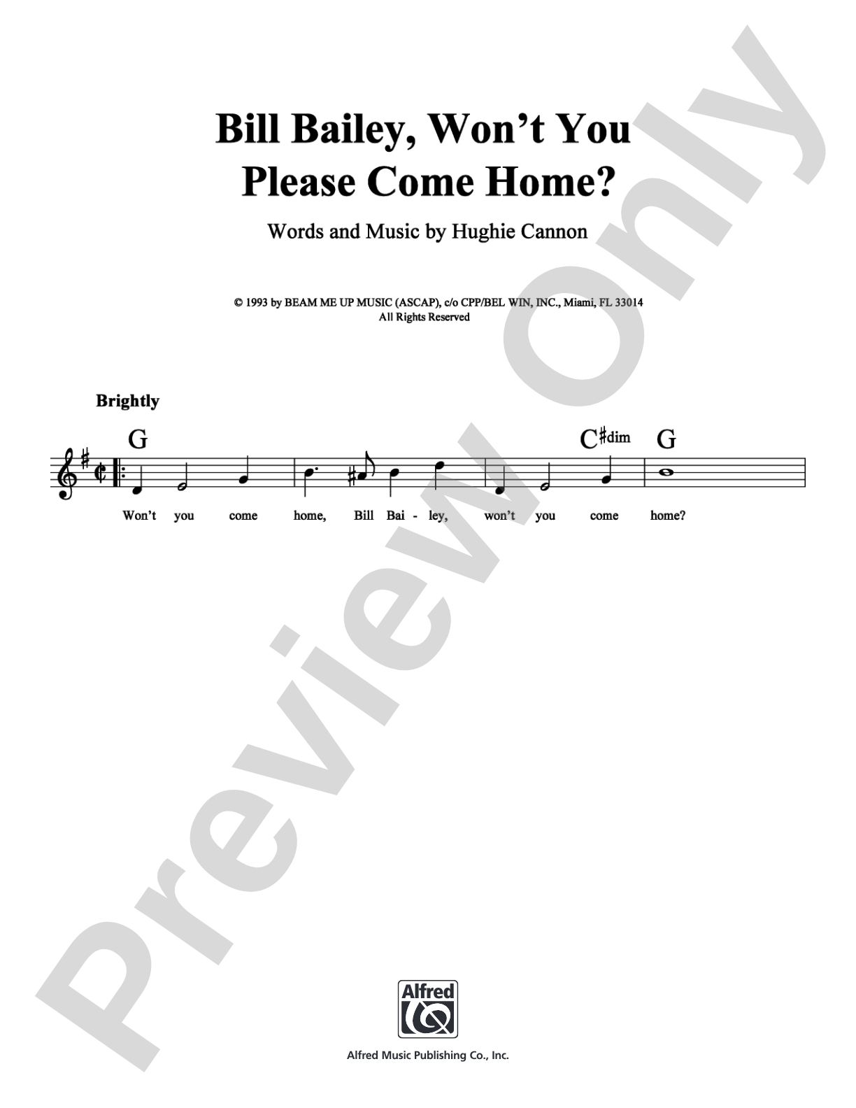 Bill Bailey, Won't You Please Come Home?: Lead Sheet Digital Sheet Music