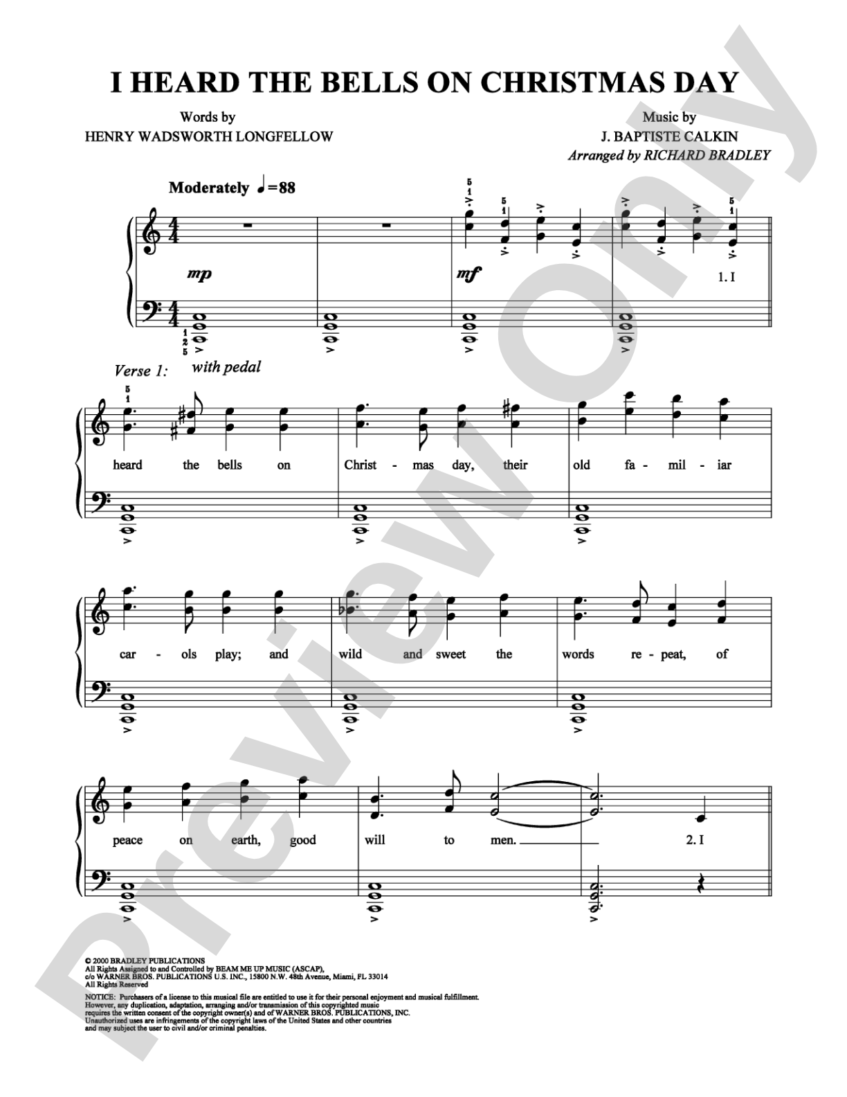 I Heard the Bells on Christmas Day: Easy Piano Digital Sheet Music